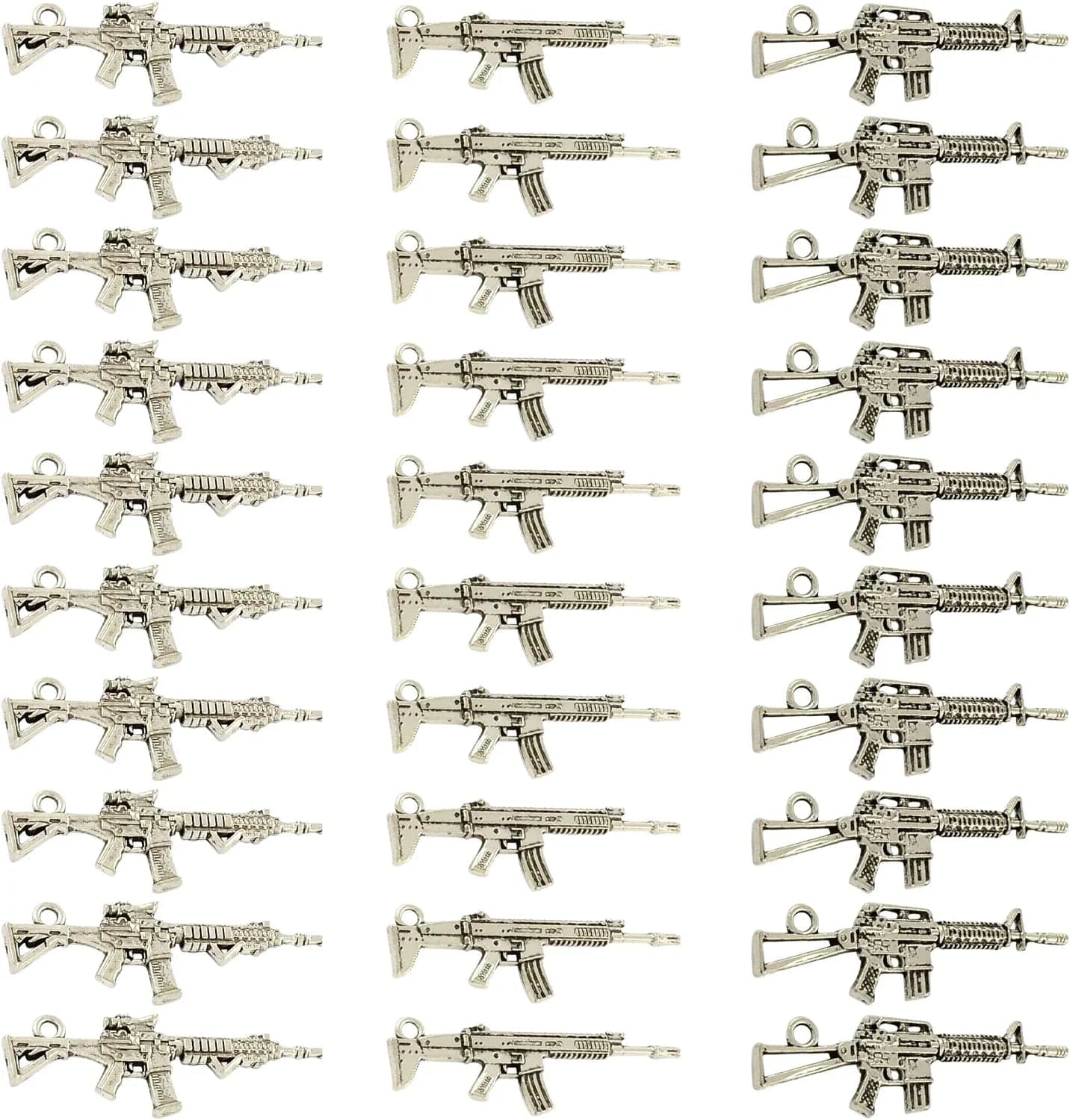1 Box 40Pcs 10 Styles Gun Pistol Revolver Weapon Charms Pendants Craft Supplies Bow Arrow Charms Pendant for Jewelry Finding Making Accessory for DIY Bracelet 30Pcs 3 Styles