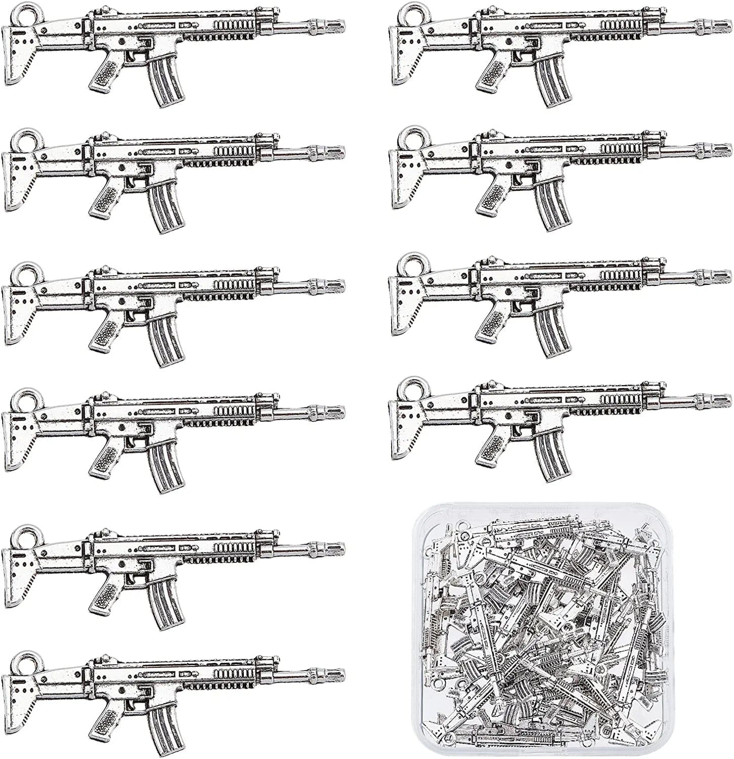 1 Box 40Pcs 10 Styles Gun Pistol Revolver Weapon Charms Pendants Craft Supplies Bow Arrow Charms Pendant for Jewelry Finding Making Accessory for DIY Bracelet 30pcs Rifle Charms