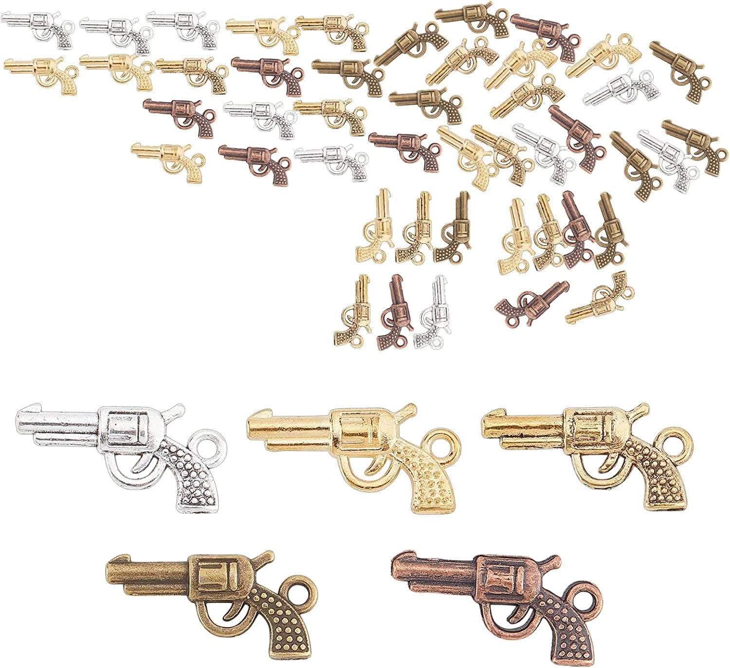 1 Box 40Pcs 10 Styles Gun Pistol Revolver Weapon Charms Pendants Craft Supplies Bow Arrow Charms Pendant for Jewelry Finding Making Accessory for DIY Bracelet 50Pcs 5 Colors
