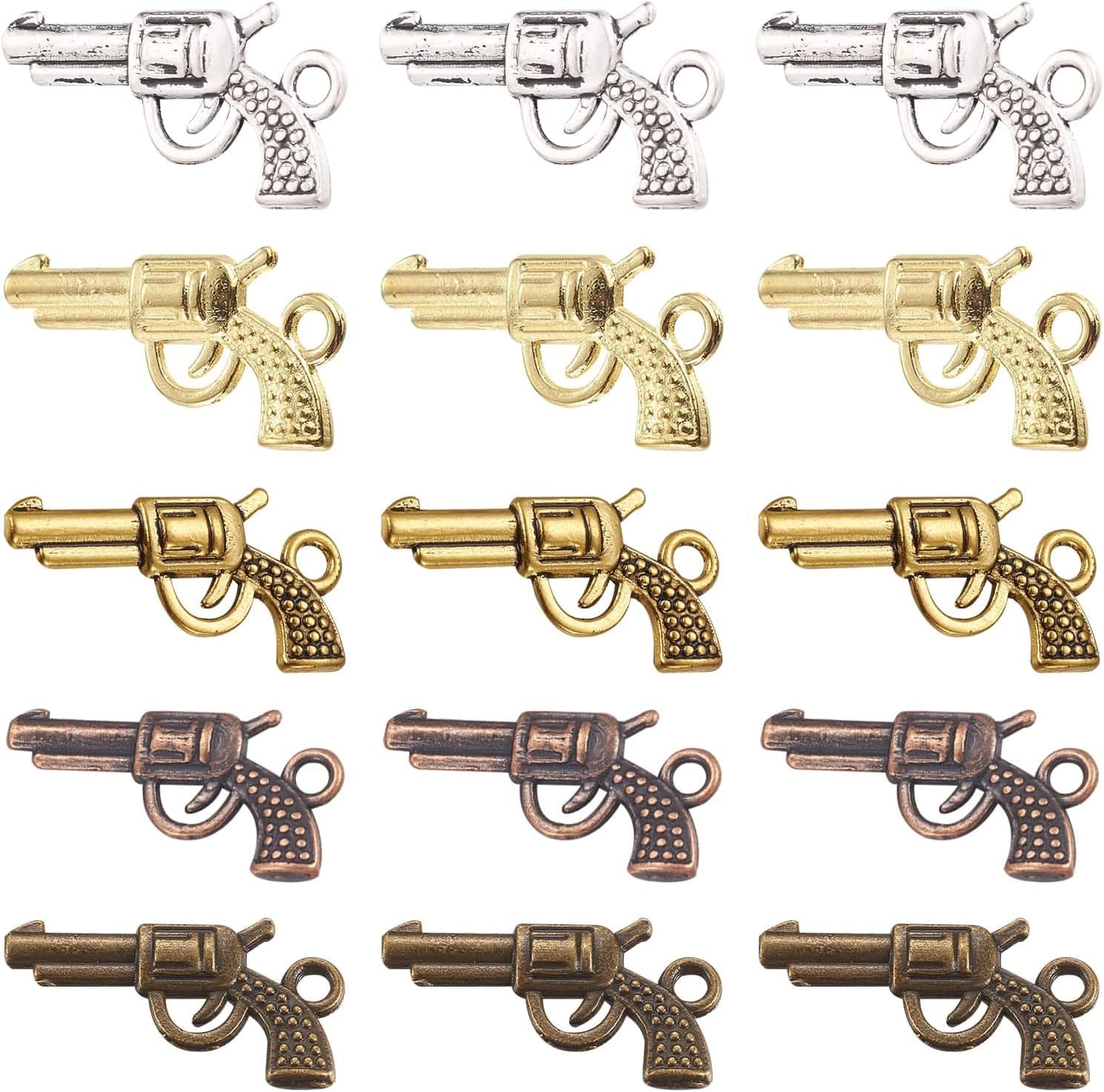 1 Box 40Pcs 10 Styles Gun Pistol Revolver Weapon Charms Pendants Craft Supplies Bow Arrow Charms Pendant for Jewelry Finding Making Accessory for DIY Bracelet 60Pcs