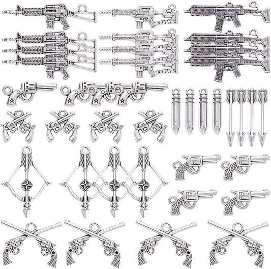 1 Box 40Pcs 10 Styles Gun Pistol Revolver Weapon Charms Pendants Craft Supplies Bow Arrow Charms Pendant for Jewelry Finding Making Accessory for DIY Bracelet 40Pcs 10 Styles