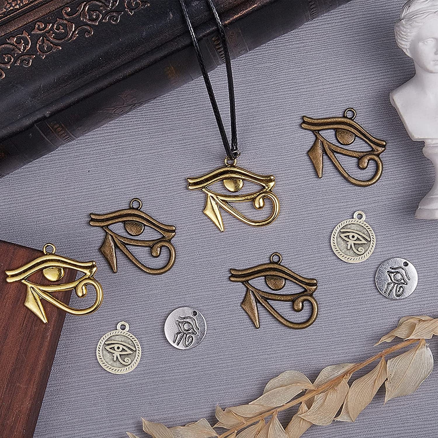 1 Box 40Pcs 4 Styles Eye of Horus Charms Pendants Craft Supplies Tibetan Silver Metal Charms Pendant for Jewelry Making