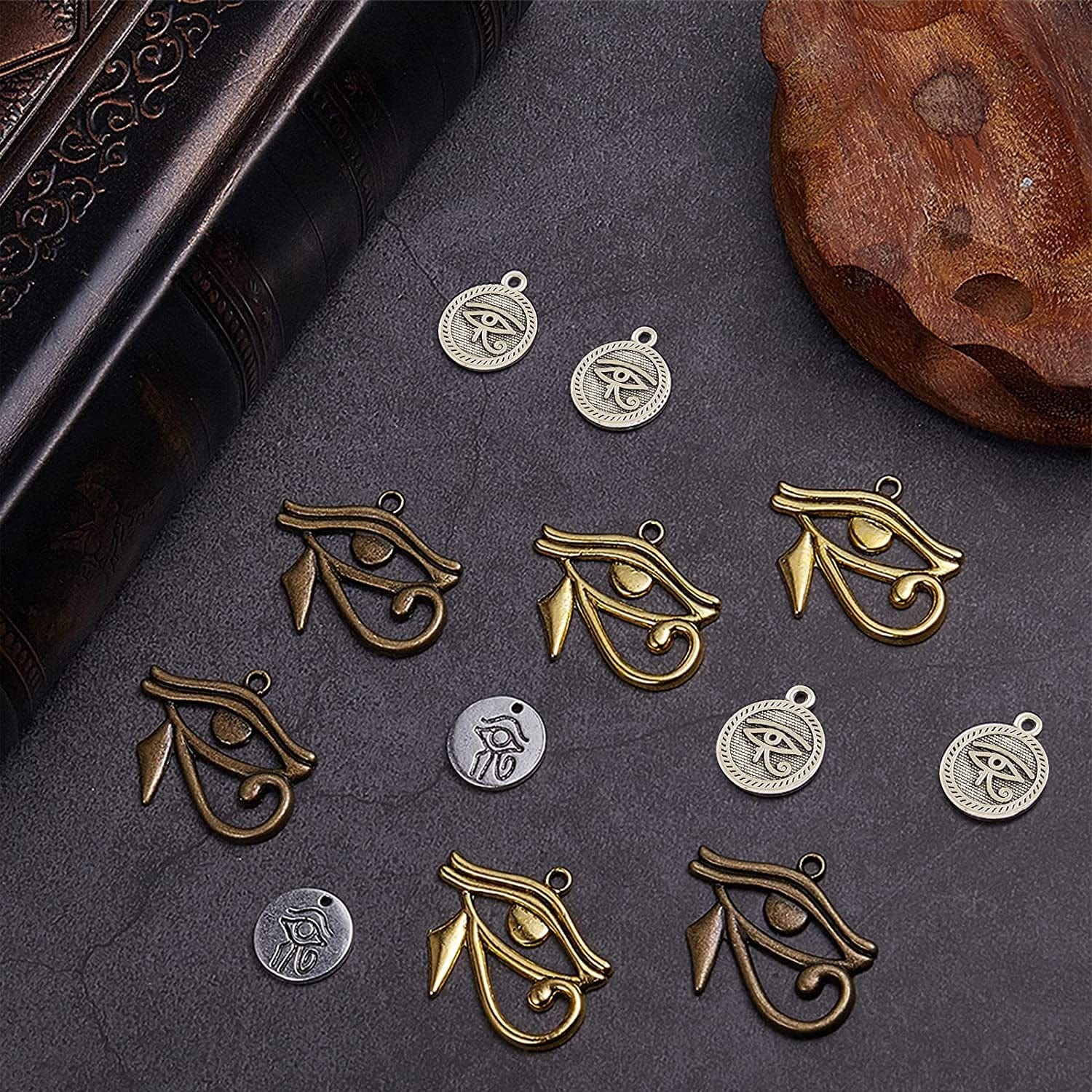 1 Box 40Pcs 4 Styles Eye of Horus Charms Pendants Craft Supplies Tibetan Silver Metal Charms Pendant for Jewelry Making