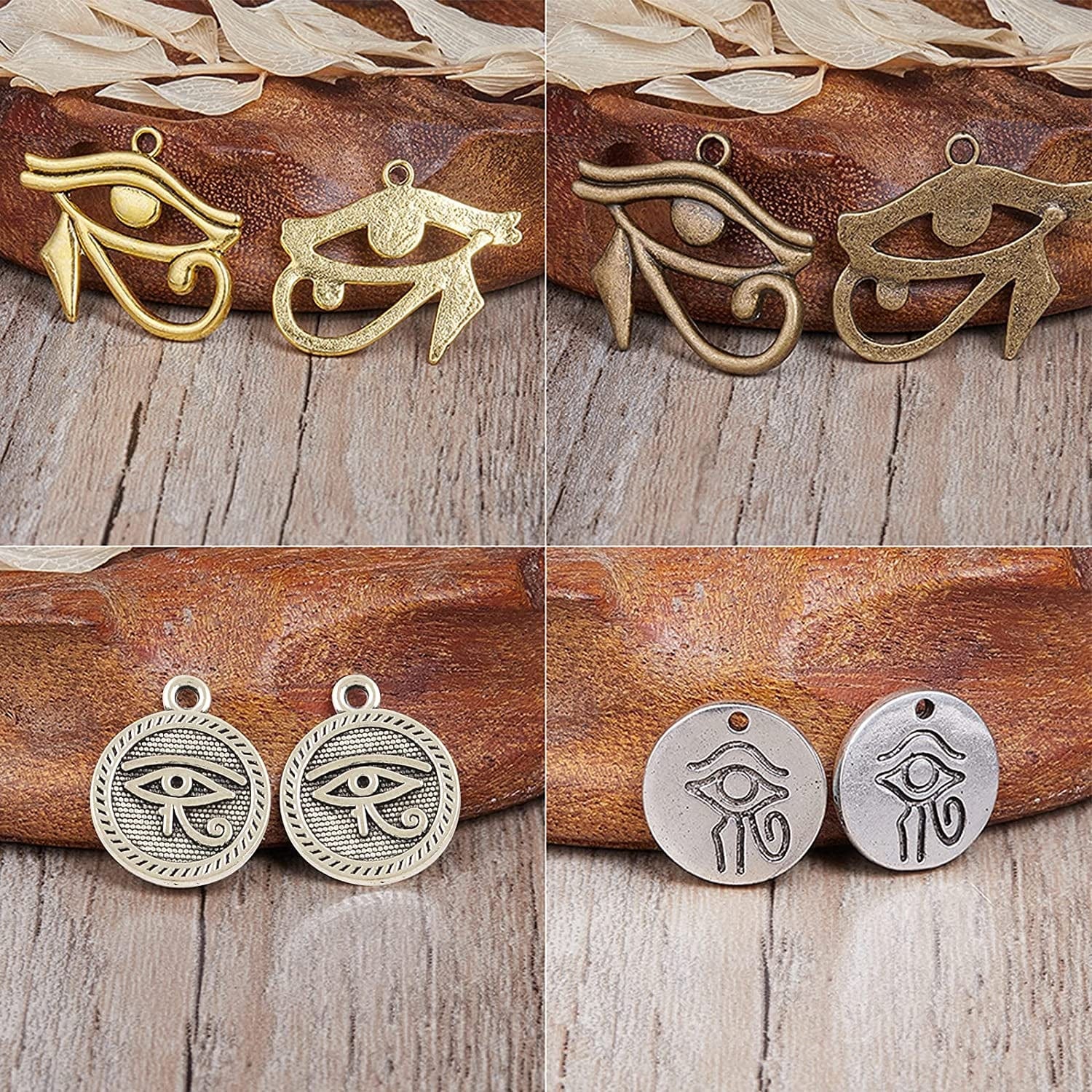 1 Box 40Pcs 4 Styles Eye of Horus Charms Pendants Craft Supplies Tibetan Silver Metal Charms Pendant for Jewelry Making