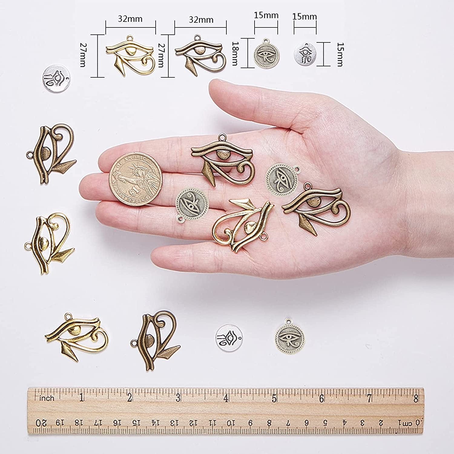 1 Box 40Pcs 4 Styles Eye of Horus Charms Pendants Craft Supplies Tibetan Silver Metal Charms Pendant for Jewelry Making