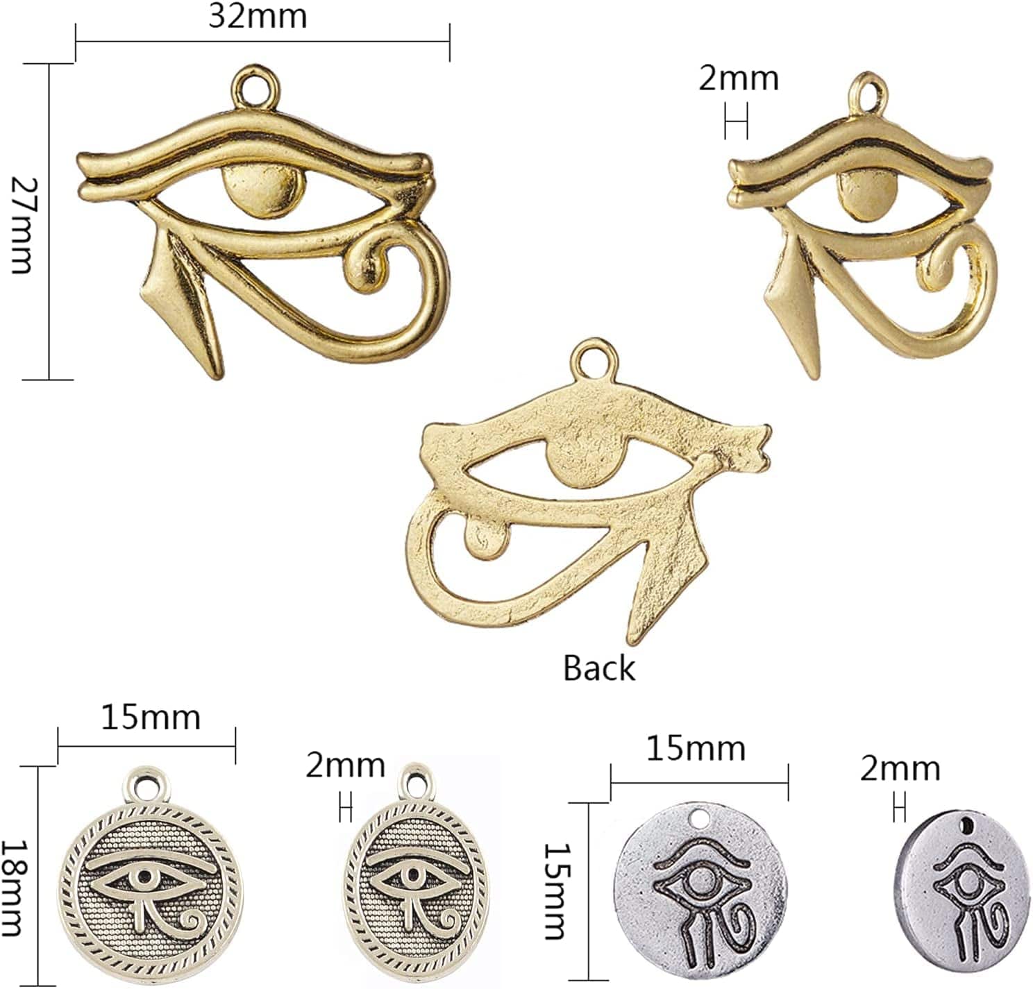 1 Box 40Pcs 4 Styles Eye of Horus Charms Pendants Craft Supplies Tibetan Silver Metal Charms Pendant for Jewelry Making