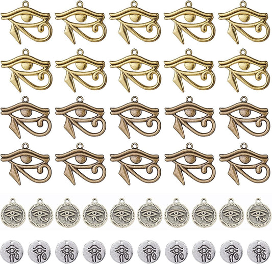 1 Box 40Pcs 4 Styles Eye of Horus Charms Pendants Craft Supplies Tibetan Silver Metal Charms Pendant for Jewelry Making