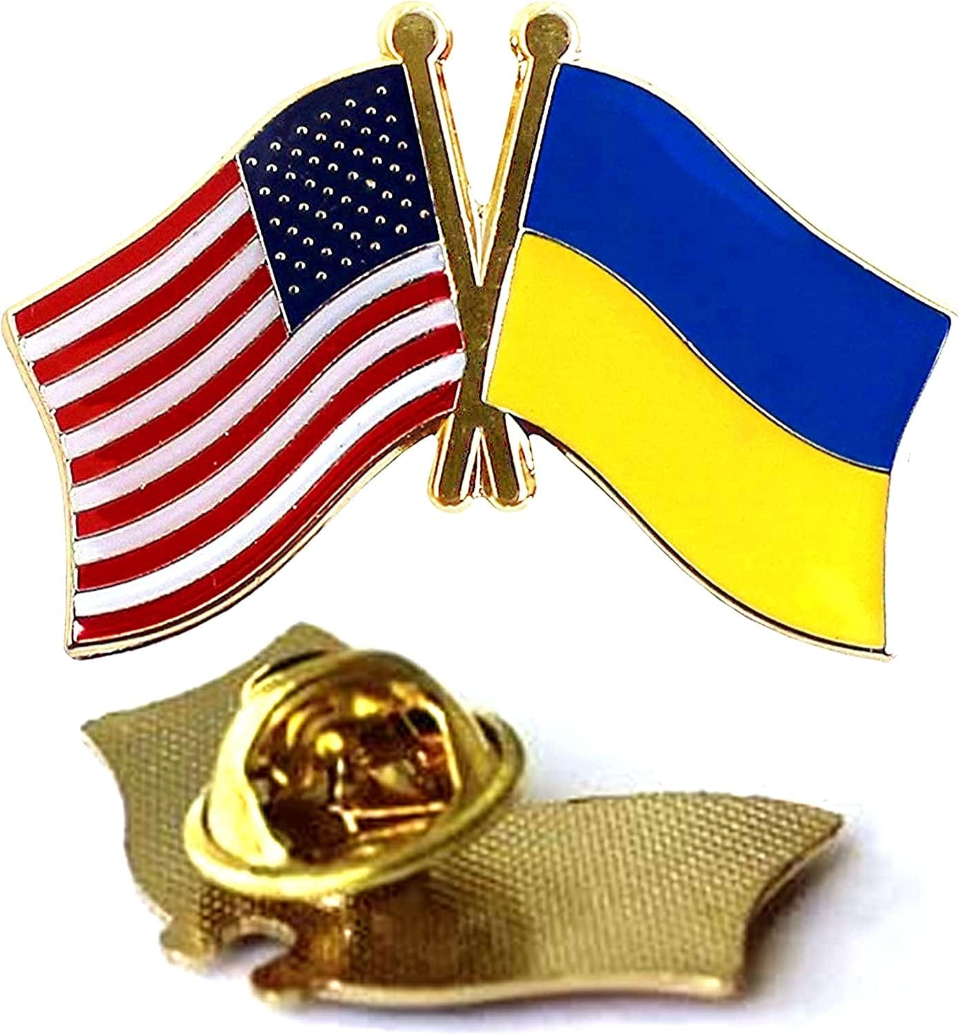 1 Pc US American Ukraine Flag Pin Back Friendship Brooch Bike Hat Cap Lapel Pins, Gold