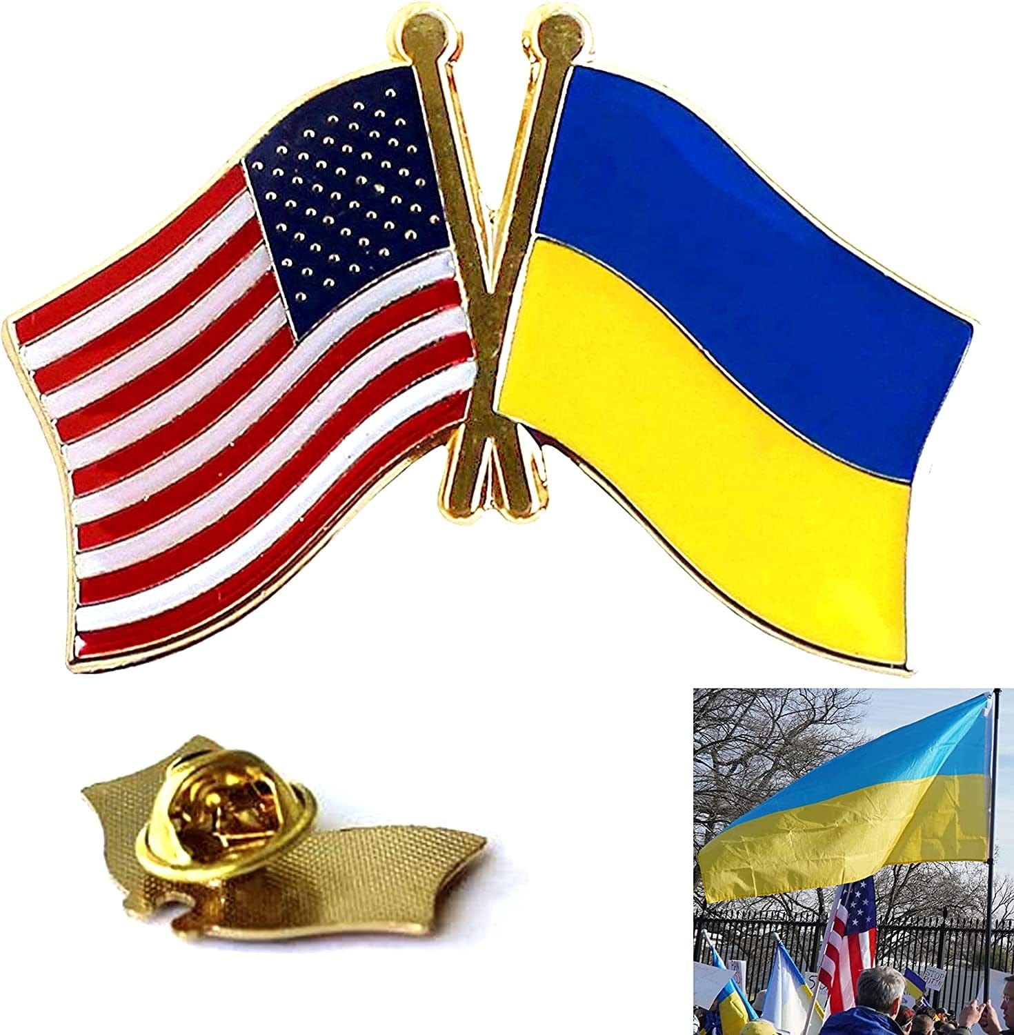 1 Pc US American Ukraine Flag Pin Back Friendship Brooch Bike Hat Cap Lapel Pins, Gold