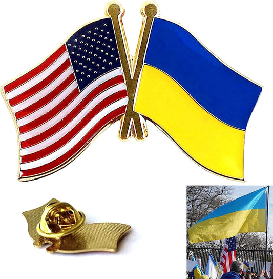 1 Pc US American Ukraine Flag Pin Back Friendship Brooch Bike Hat Cap Lapel Pins, Gold