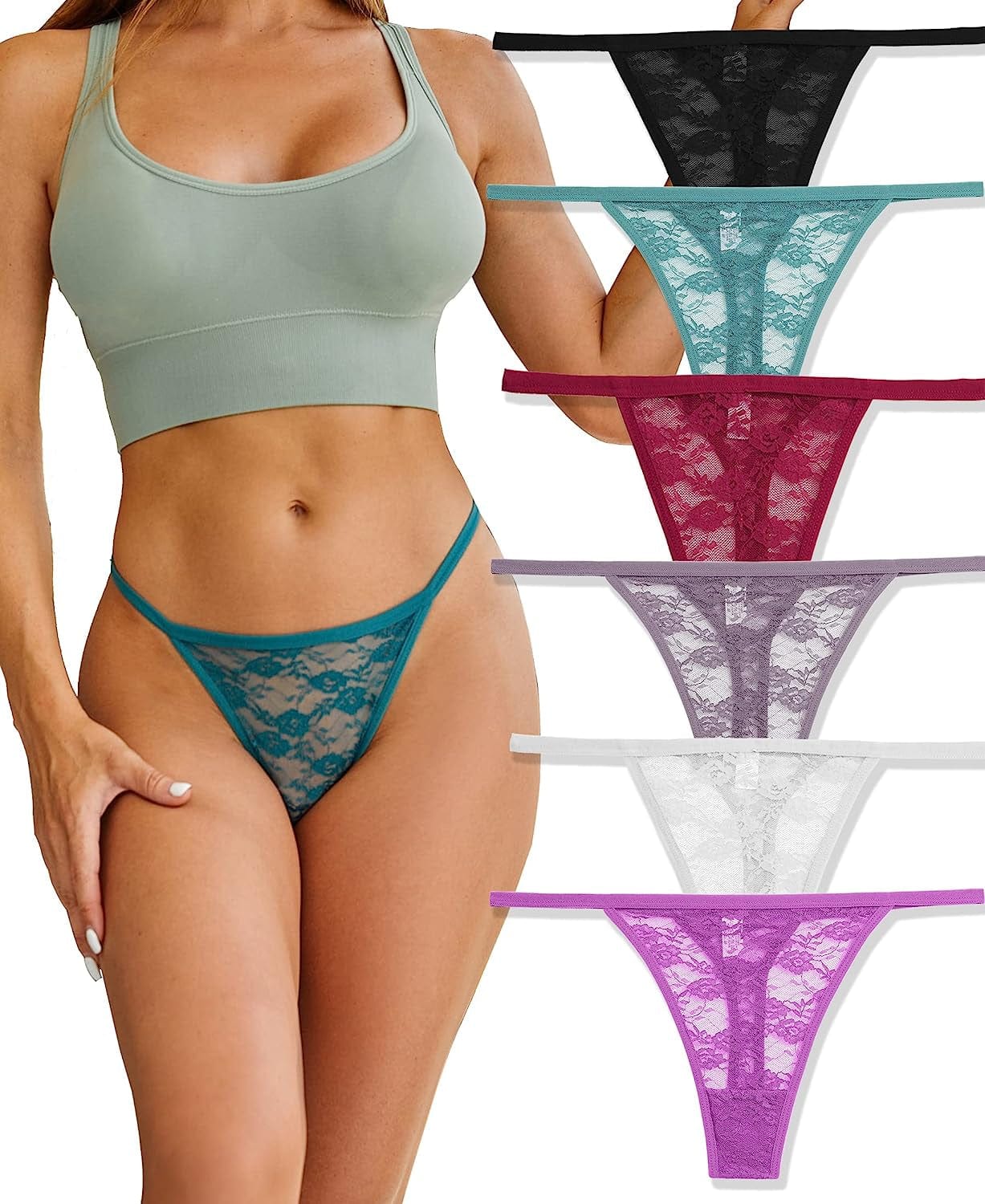 10/6 Pack G-String Thongs for Women Sexy Lace Low Rise Underwear for Ladies No Show T-Back Tanga Panties F 6 Pack B New Color / Small