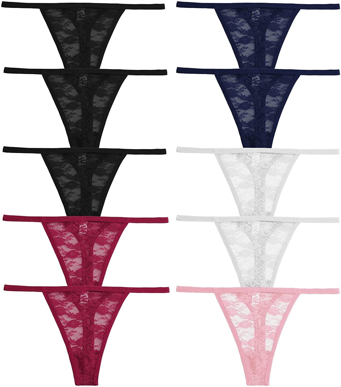 10/6 Pack G-String Thongs for Women Sexy Lace Low Rise Underwear for Ladies No Show T-Back Tanga Panties A 10 Pack Multicolor / Small