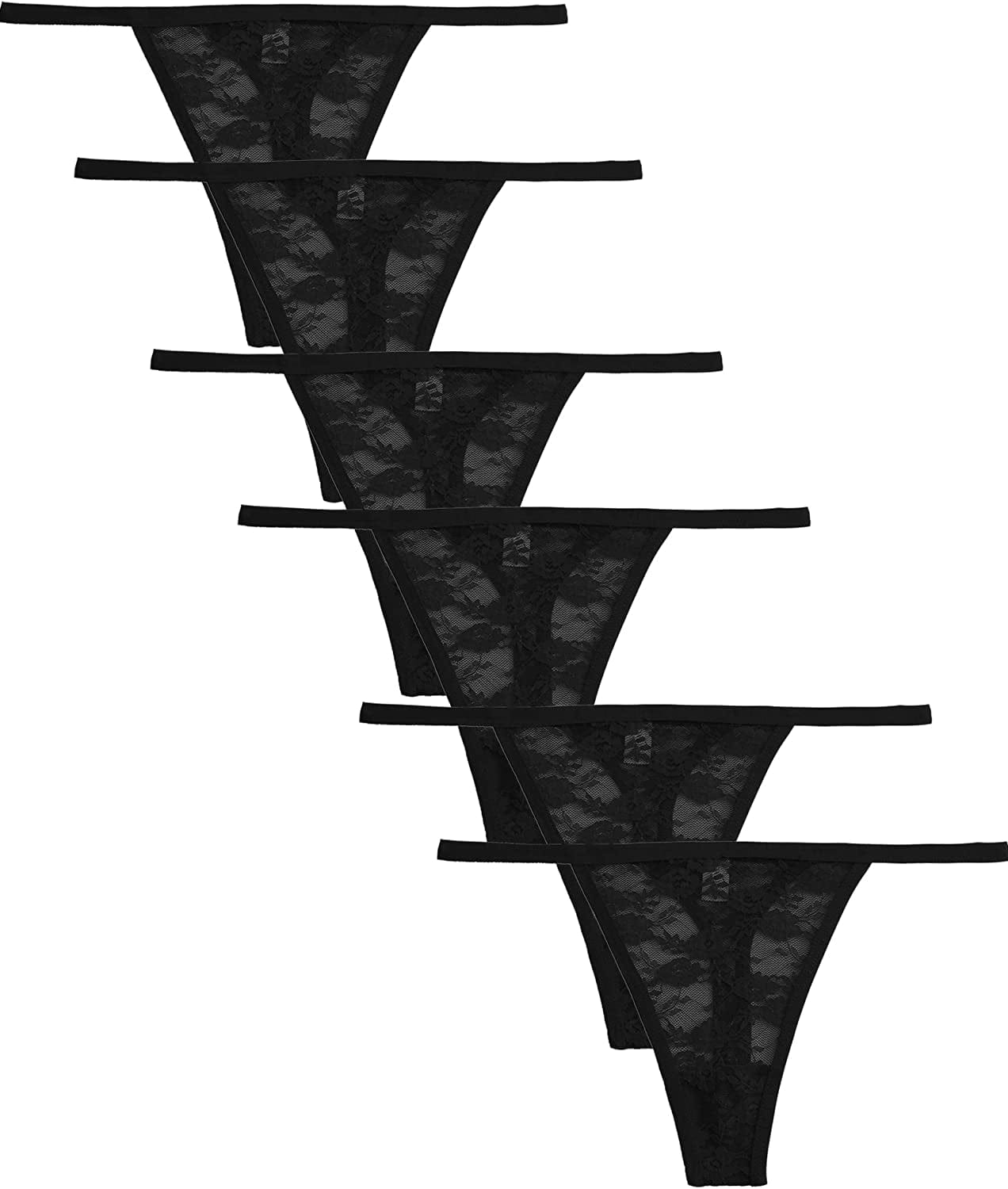 10/6 Pack G-String Thongs for Women Sexy Lace Low Rise Underwear for Ladies No Show T-Back Tanga Panties B 6 Pack All Black / Small