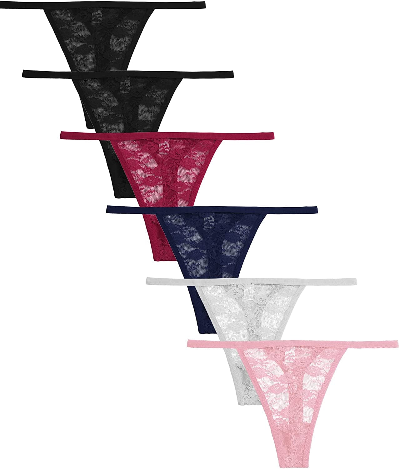 10/6 Pack G-String Thongs for Women Sexy Lace Low Rise Underwear for Ladies No Show T-Back Tanga Panties C 6 Pack Multicolor / Small