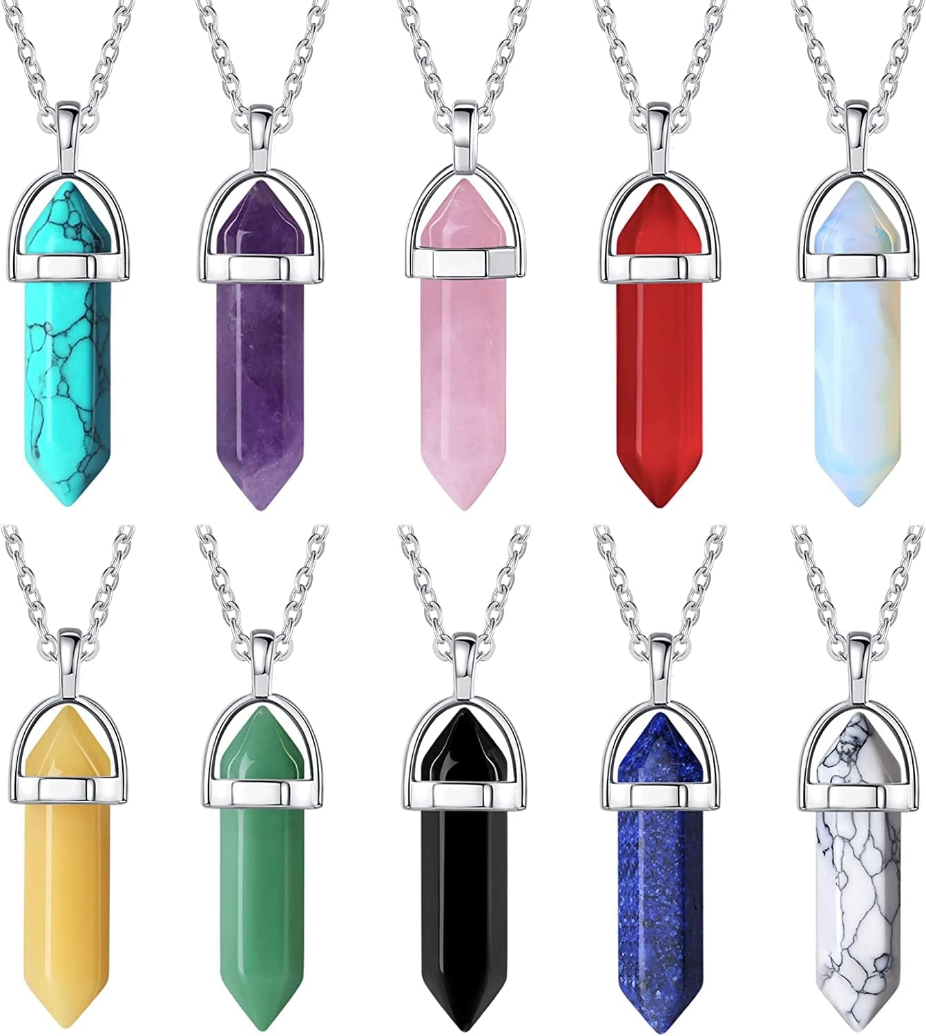 10 Pcs Crystal Necklace Healing Amethyst Crystals Carnelian Chakra Necklaces Evil Eye Necklace Vintage Hippie Wiccan Boho Rose Quartz Obsidian Moon Sun Jewelry Heart Gemstone Aventurine Turquoise Pendant for Women Wholesale B -10 Pcs