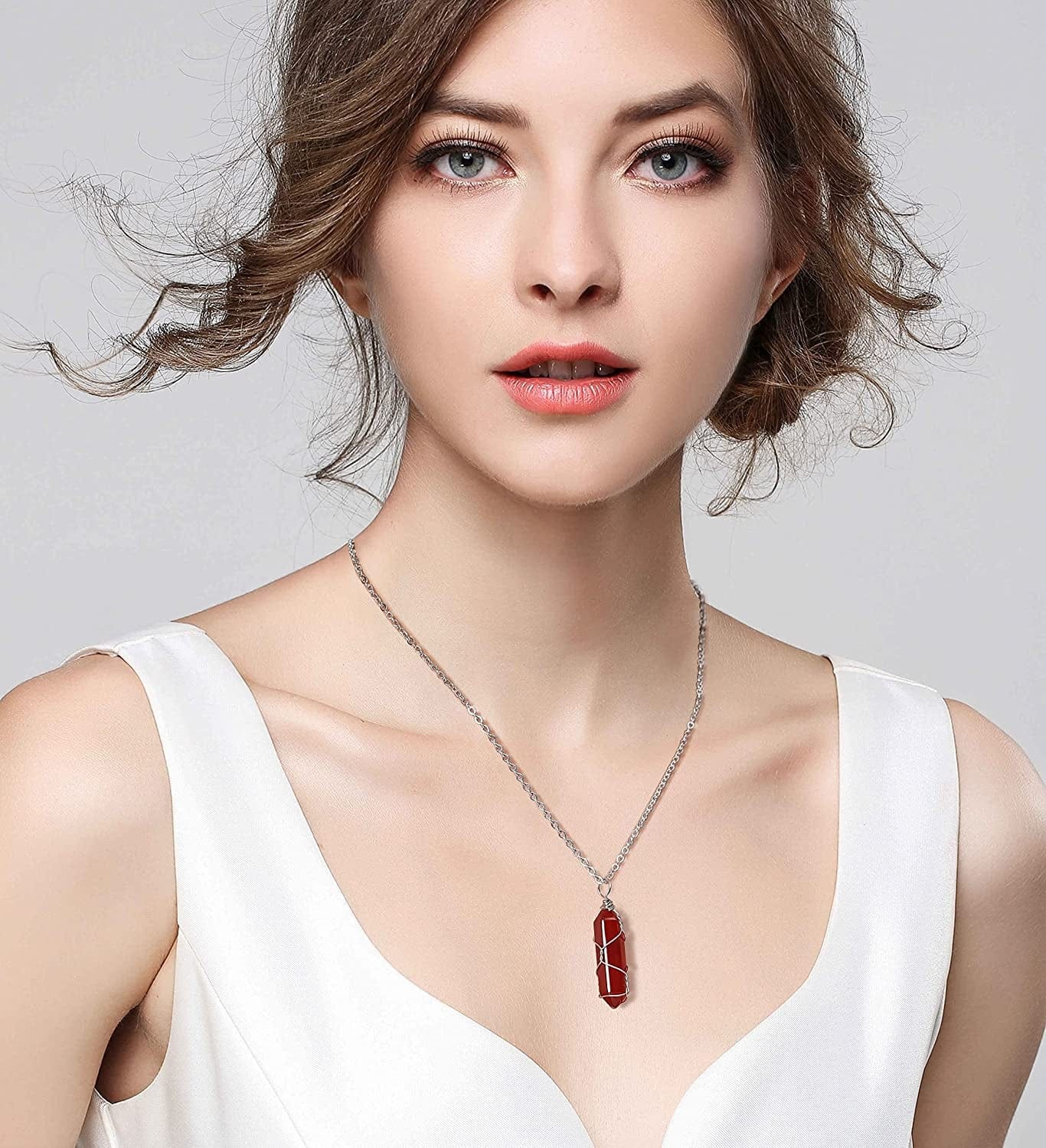 10 Pcs Crystal Necklace Healing Amethyst Crystals Carnelian Chakra Necklaces Evil Eye Necklace Vintage Hippie Wiccan Boho Rose Quartz Obsidian Moon Sun Jewelry Heart Gemstone Aventurine Turquoise Pendant for Women Wholesale