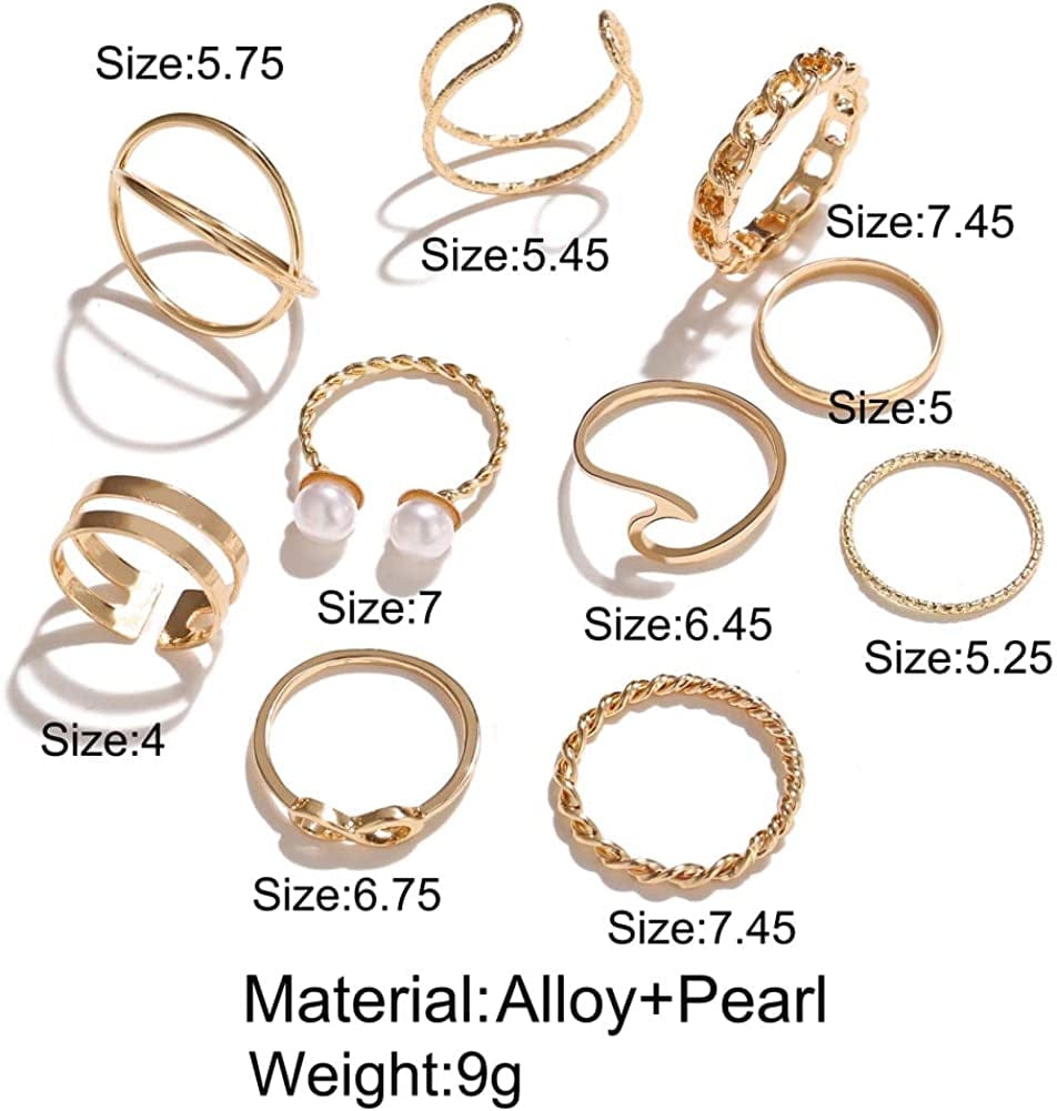 10 Pcs Gold Knuckle Stackable Rings Set for Women, Bohemian Gold/Silver Plated Comfort Fit Vintage VSCO Wave Joint Finger Rings Gift