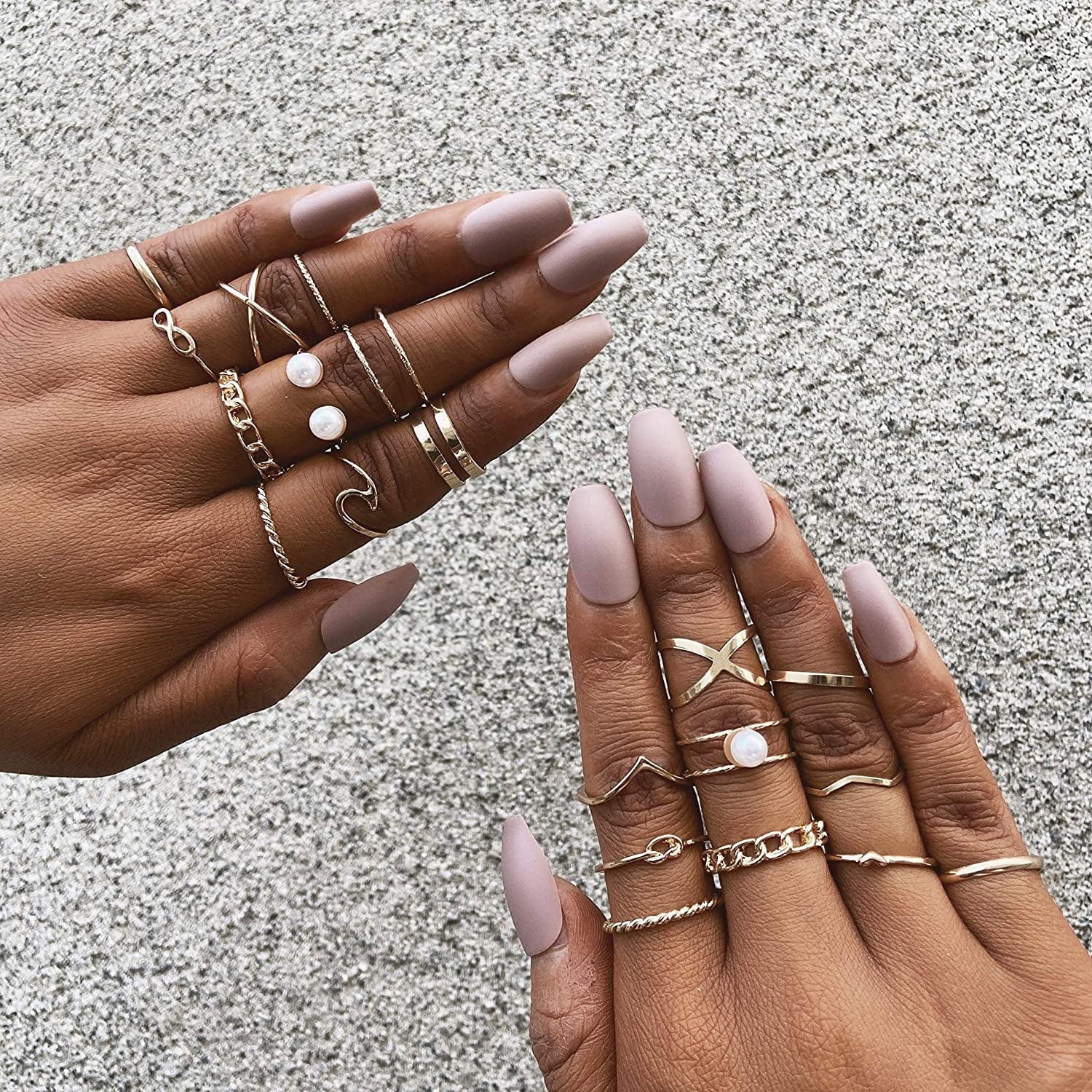 10 Pcs Gold Knuckle Stackable Rings Set for Women, Bohemian Gold/Silver Plated Comfort Fit Vintage VSCO Wave Joint Finger Rings Gift