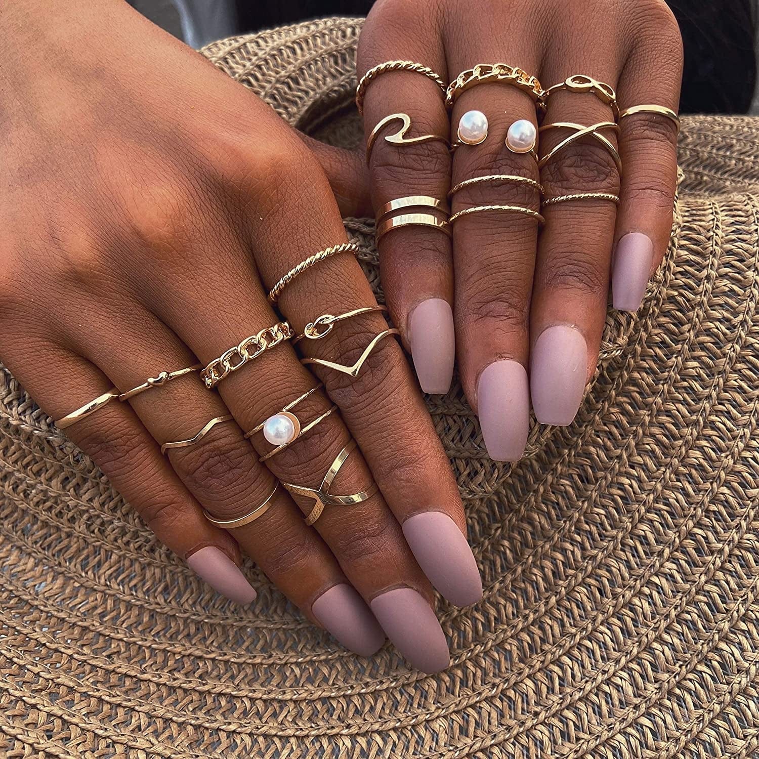10 Pcs Gold Knuckle Stackable Rings Set for Women, Bohemian Gold/Silver Plated Comfort Fit Vintage VSCO Wave Joint Finger Rings Gift