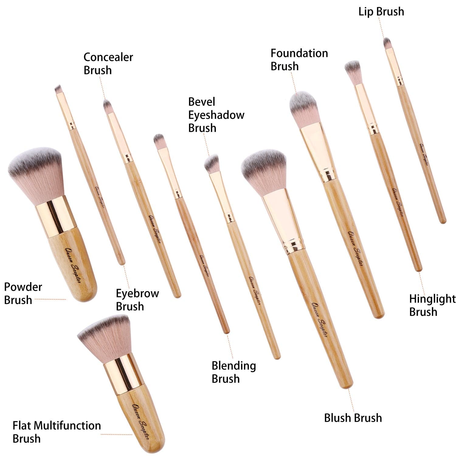 10 Pcs Makeup Brush Set Professional Bamboo Handle Make up Brush Foundation Powder Eyebrow Eyeshadow Eyebrow Concealer Lip Brushes Kits Cosmetic Tools with Colorful Artificial Leather Bag Health & Beauty > Personal Care > Cosmetics > Cosmetic Tools > Makeup Tools Queen Scepter