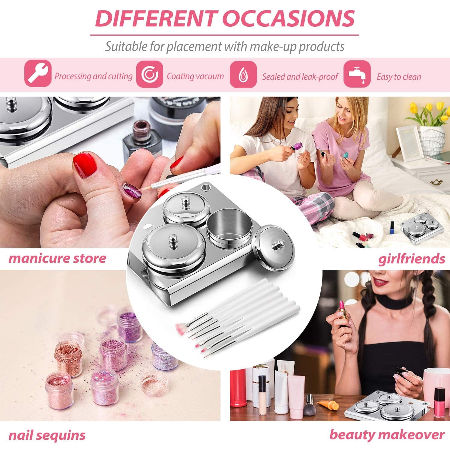 10 Pieces Acrylic Powder Holder, Includes 3 Pieces Stainless Steel Acrylic Liquid Cup Holder Nail Powder Container with Lid and 7 Pieces Nail Design Brushes Cosmetic Makeup Tools for DIY Nail Design Health & Beauty > Personal Care > Cosmetics > Cosmetic Tools > Nail Tools Maitys