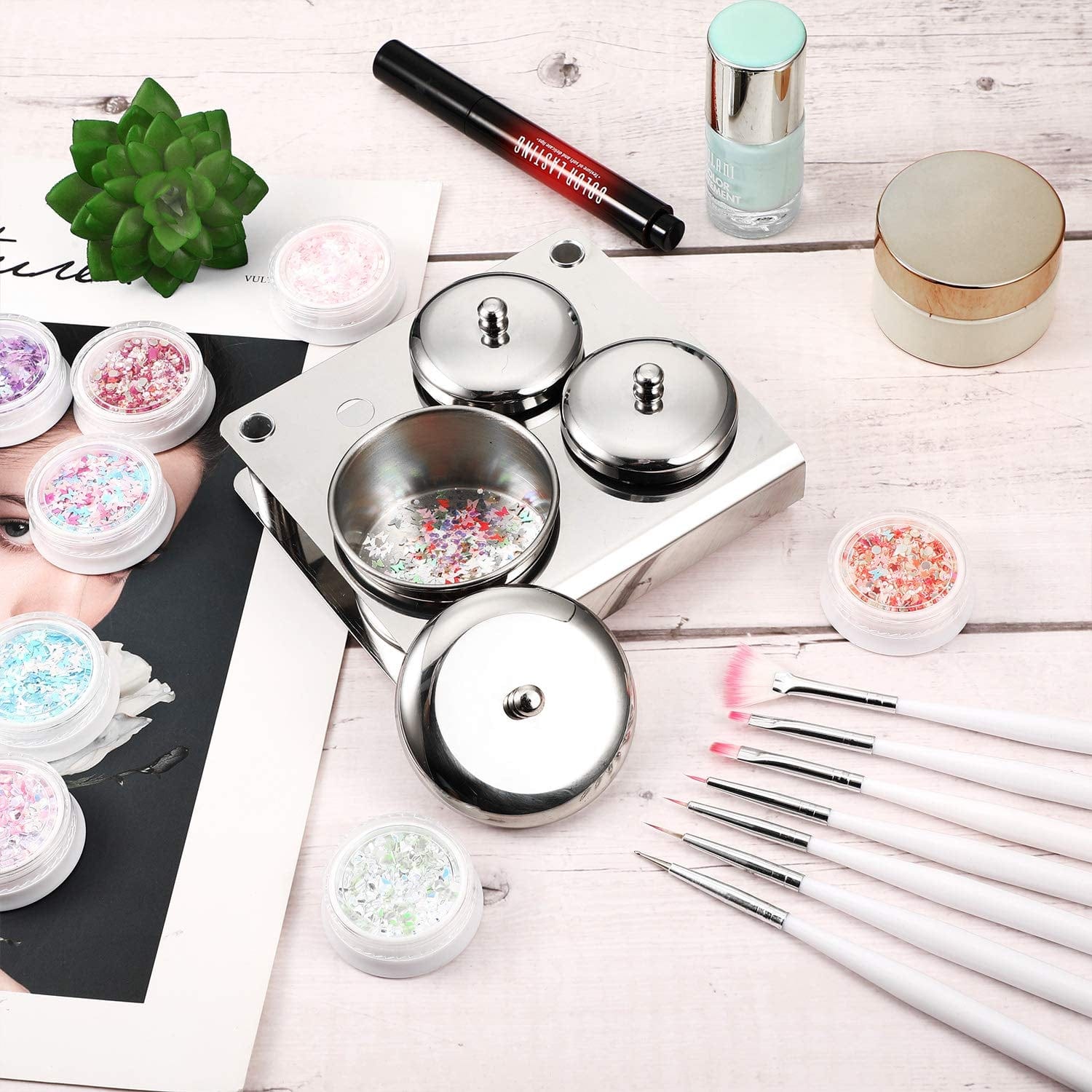 10 Pieces Acrylic Powder Holder, Includes 3 Pieces Stainless Steel Acrylic Liquid Cup Holder Nail Powder Container with Lid and 7 Pieces Nail Design Brushes Cosmetic Makeup Tools for DIY Nail Design Health & Beauty > Personal Care > Cosmetics > Cosmetic Tools > Nail Tools Maitys