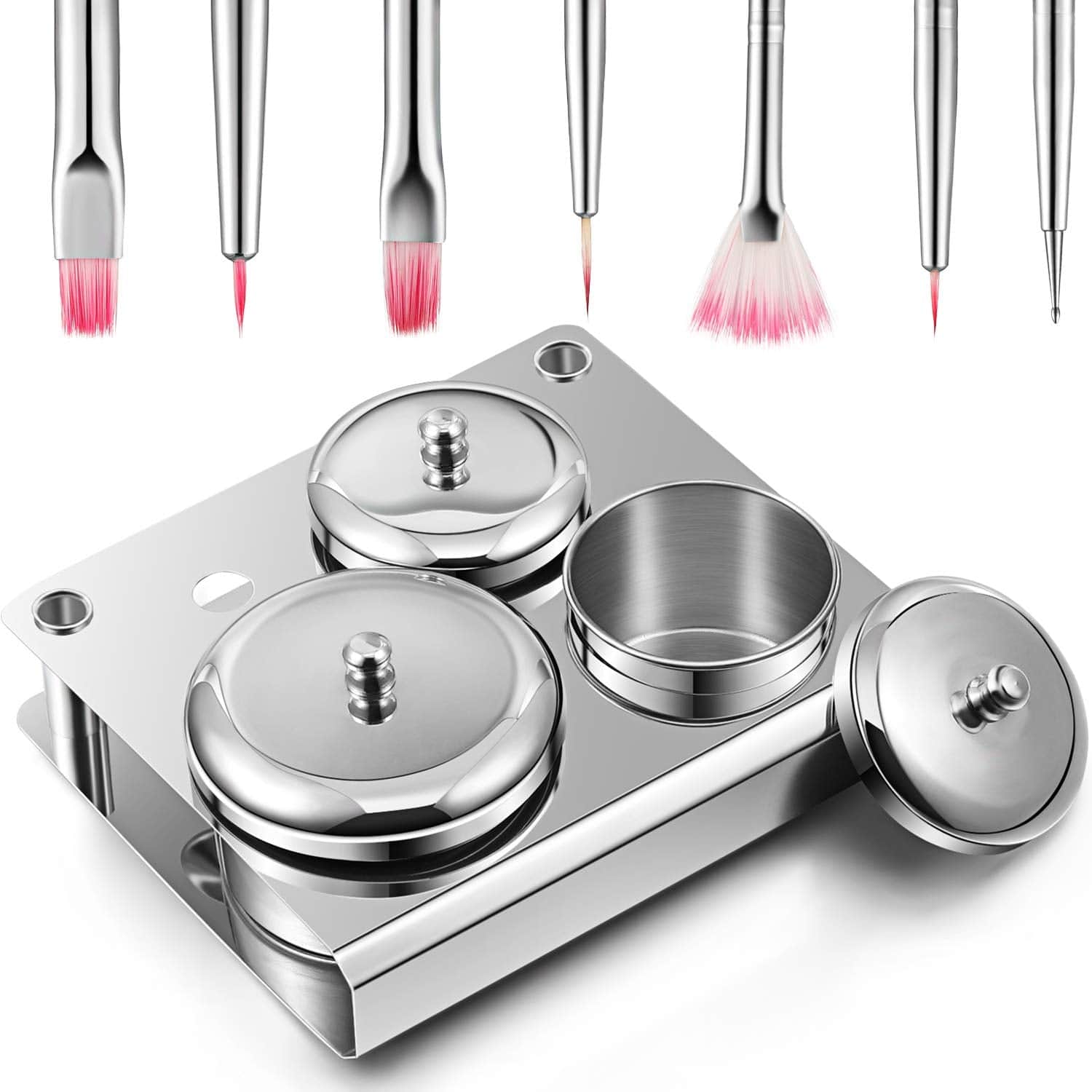 10 Pieces Acrylic Powder Holder, Includes 3 Pieces Stainless Steel Acrylic Liquid Cup Holder Nail Powder Container with Lid and 7 Pieces Nail Design Brushes Cosmetic Makeup Tools for DIY Nail Design Health & Beauty > Personal Care > Cosmetics > Cosmetic Tools > Nail Tools Maitys