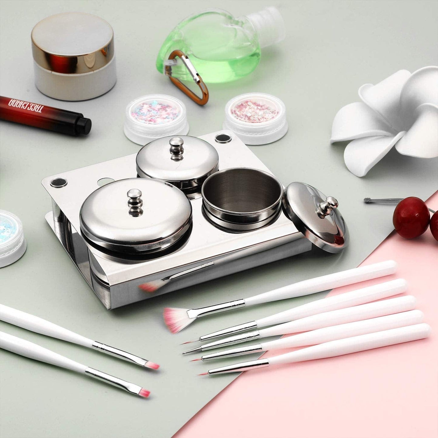 10 Pieces Acrylic Powder Holder, Includes 3 Pieces Stainless Steel Acrylic Liquid Cup Holder Nail Powder Container with Lid and 7 Pieces Nail Design Brushes Cosmetic Makeup Tools for DIY Nail Design Health & Beauty > Personal Care > Cosmetics > Cosmetic Tools > Nail Tools Maitys