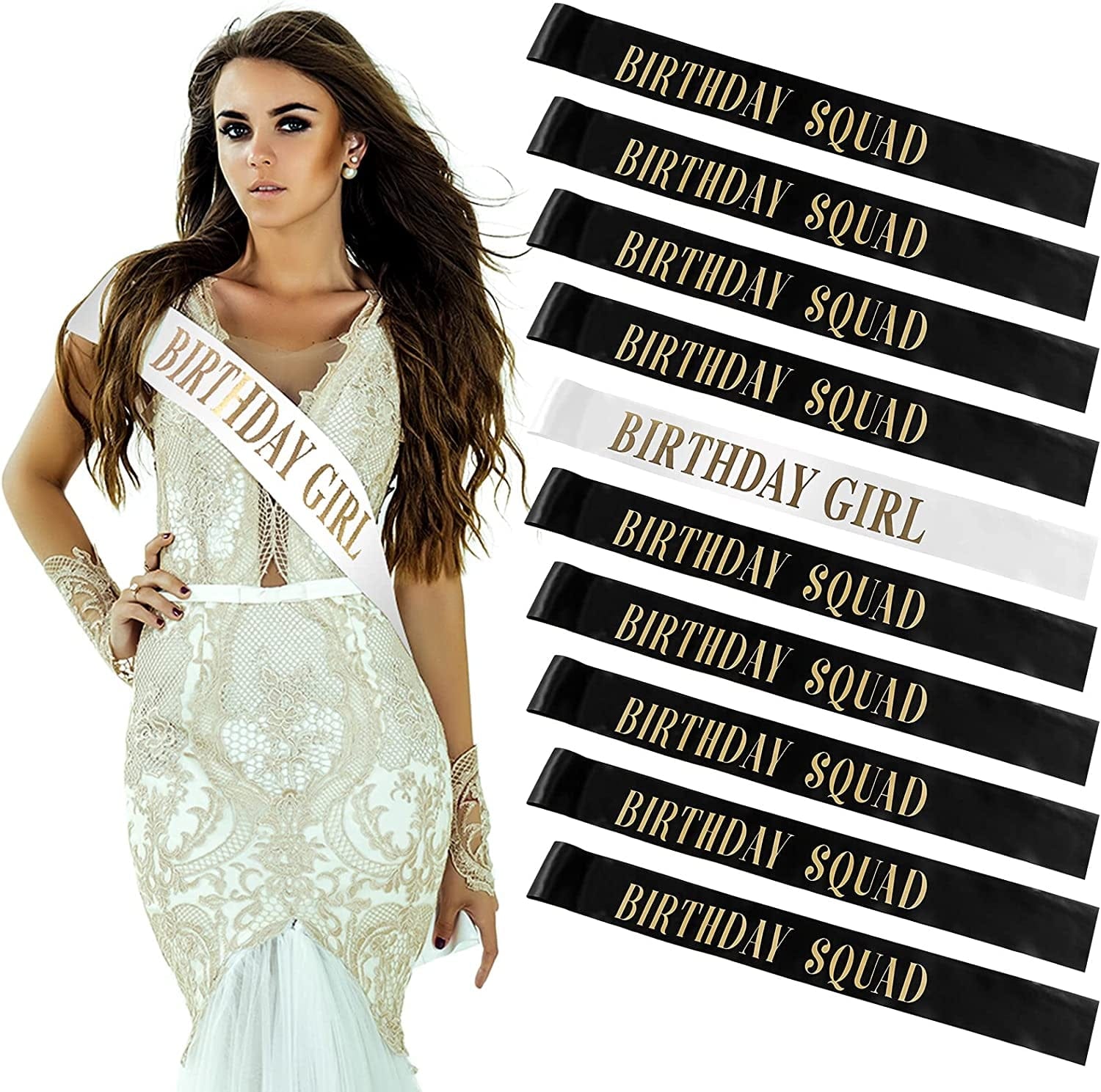10 Pieces Birthday Gift Sash Set Black and Gold Birthday Squad Sash White and Gold Birthday Girl Sash for Women Funny Party Favors Decorations for Sweet 16 18Th 21St 25Th 30Th 40Th 50Th or Other Bday Apparel & Accessories > Clothing Accessories > Sashes Weewooday