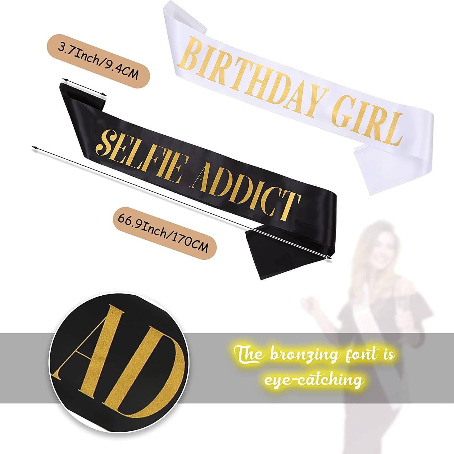 10 Pieces Birthday Sash for Women Birthday Party Supplies Happy Birthday Sash for Girls Birthday Queen Sash Gold Birthday Party Favors, 2 Colors (Black, White) Apparel & Accessories > Clothing Accessories > Sashes Weewooday