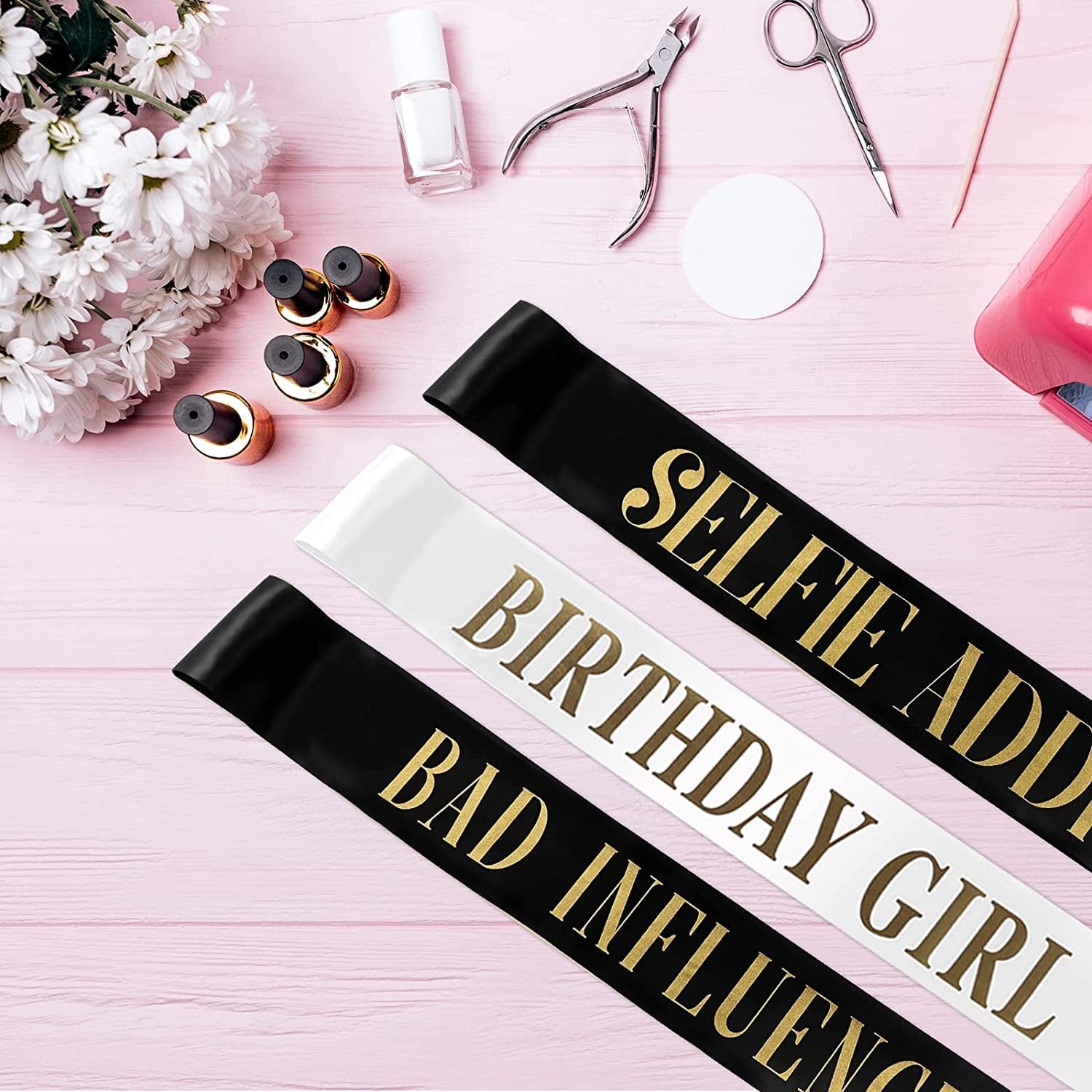 10 Pieces Birthday Sash for Women Birthday Party Supplies Happy Birthday Sash for Girls Birthday Queen Sash Gold Birthday Party Favors, 2 Colors (Black, White) Apparel & Accessories > Clothing Accessories > Sashes Weewooday
