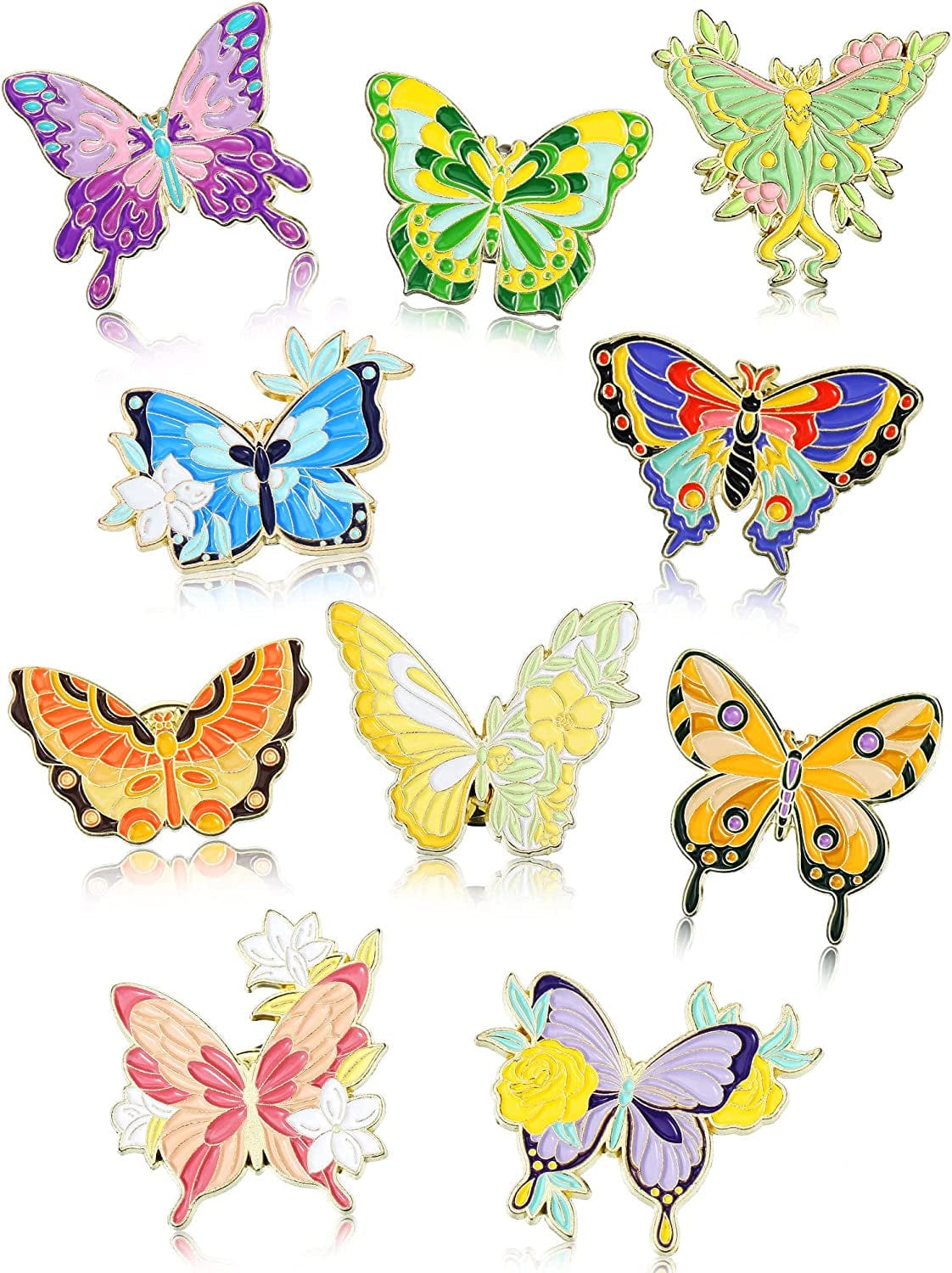 10 Pieces Butterfly Enamel Pins Set Cute Enamel Backpacks Pins Cool Horror Enamel Lapel Pins Brooches Enamel Butterfly Pins Lapel Pins for Steampunk Badge Jewelry for Women Classic Style