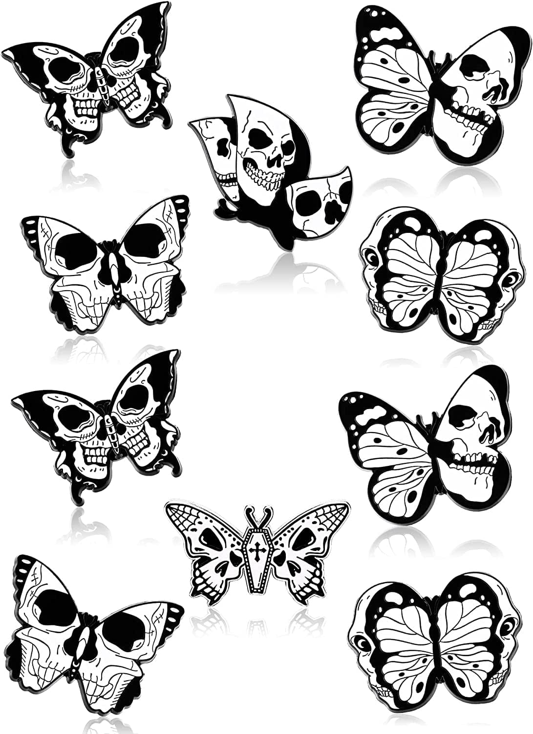 10 Pieces Butterfly Enamel Pins Set Cute Enamel Backpacks Pins Cool Horror Enamel Lapel Pins Brooches Enamel Butterfly Pins Lapel Pins for Steampunk Badge Jewelry for Women Cool Style
