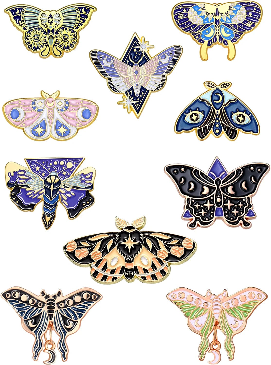 10 Pieces Butterfly Enamel Pins Set Cute Enamel Backpacks Pins Cool Horror Enamel Lapel Pins Brooches Enamel Butterfly Pins Lapel Pins for Steampunk Badge Jewelry for Women Retro Style
