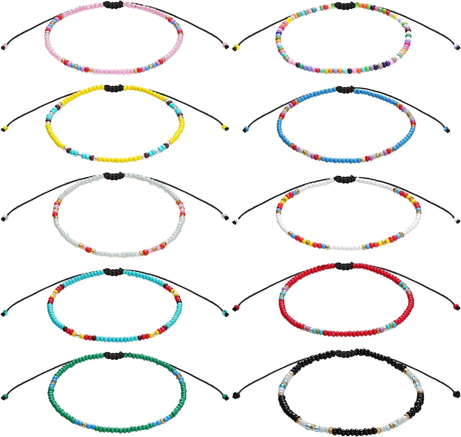 10 Pieces Elastic Boho Anklet Colorful Beaded Ankle Bracelets for Women Summer Foot Accessories Apparel & Accessories > Jewelry > Anklets yeabwps