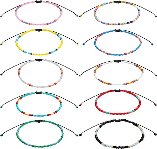 10 Pieces Elastic Boho Anklet Colorful Beaded Ankle Bracelets for Women Summer Foot Accessories Apparel & Accessories > Jewelry > Anklets yeabwps