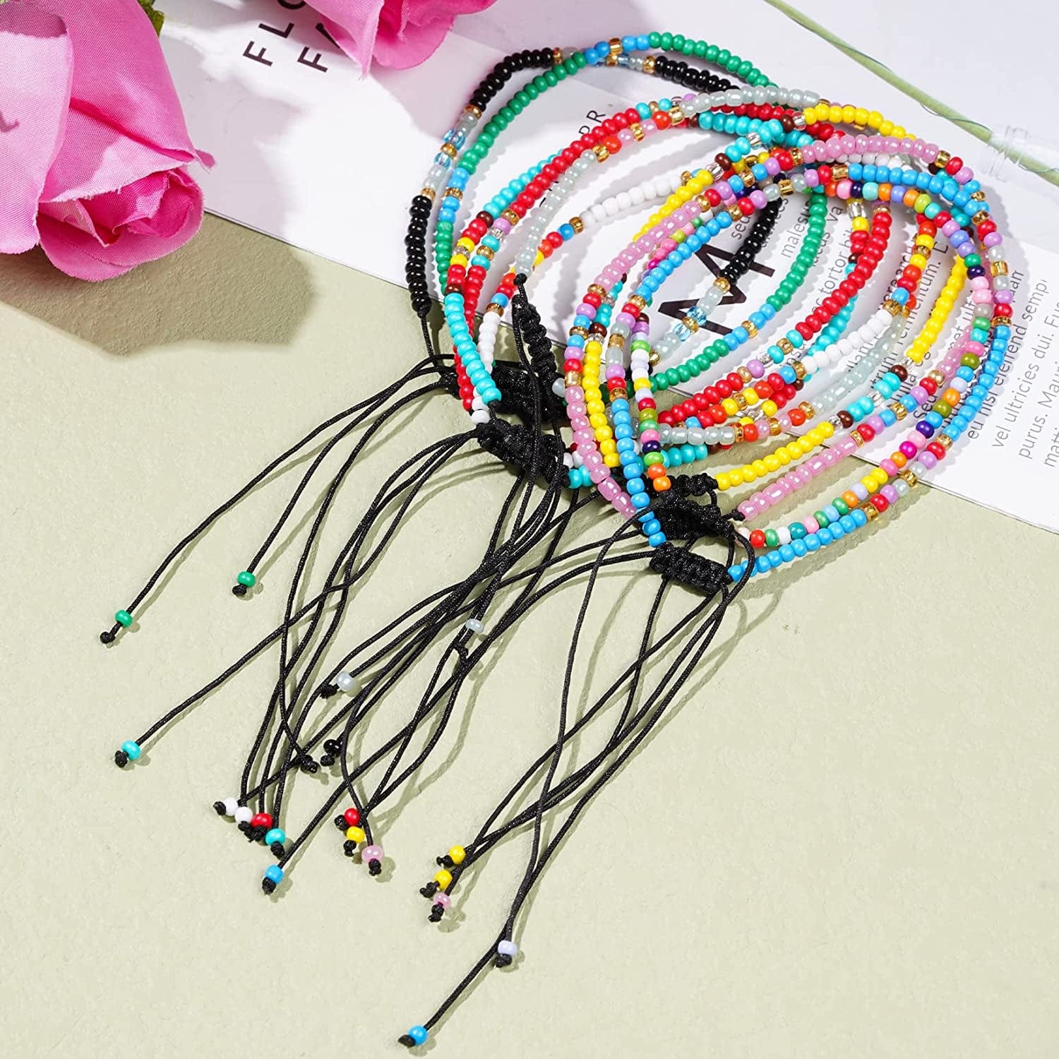 10 Pieces Elastic Boho Anklet Colorful Beaded Ankle Bracelets for Women Summer Foot Accessories Apparel & Accessories > Jewelry > Anklets yeabwps