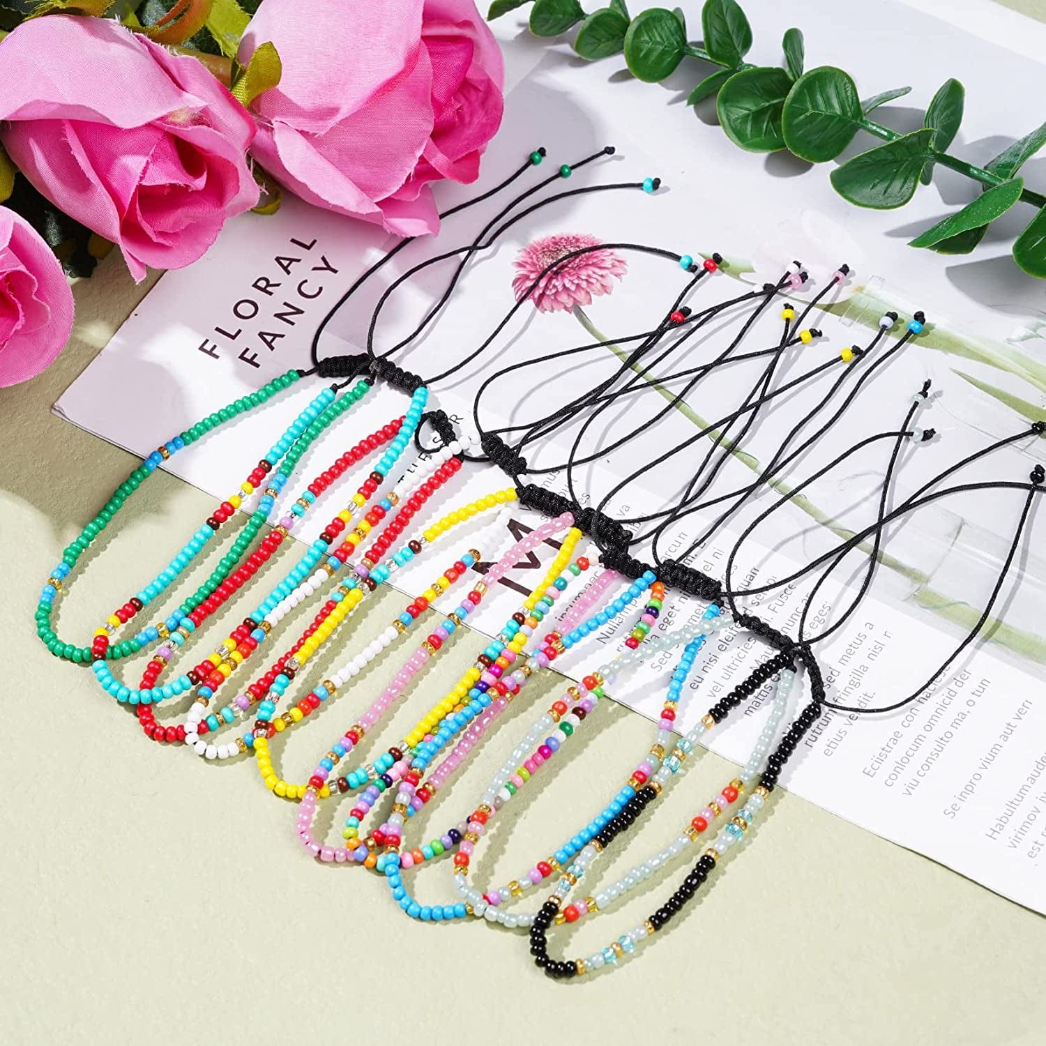 10 Pieces Elastic Boho Anklet Colorful Beaded Ankle Bracelets for Women Summer Foot Accessories Apparel & Accessories > Jewelry > Anklets yeabwps