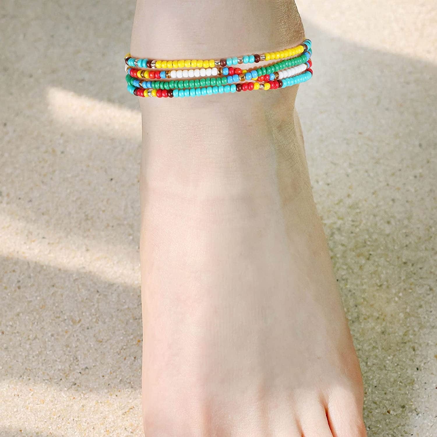 10 Pieces Elastic Boho Anklet Colorful Beaded Ankle Bracelets for Women Summer Foot Accessories Apparel & Accessories > Jewelry > Anklets yeabwps