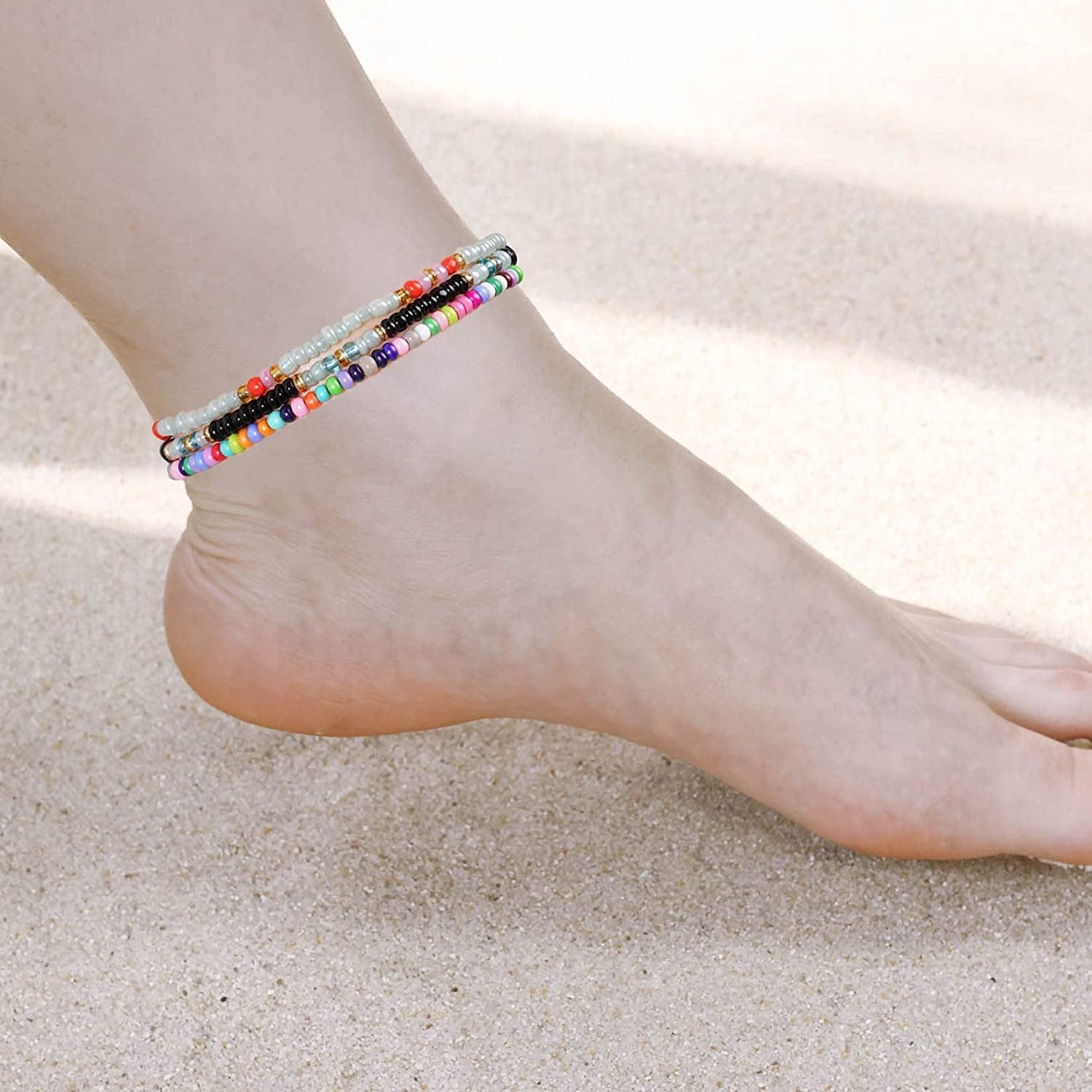 10 Pieces Elastic Boho Anklet Colorful Beaded Ankle Bracelets for Women Summer Foot Accessories Apparel & Accessories > Jewelry > Anklets yeabwps