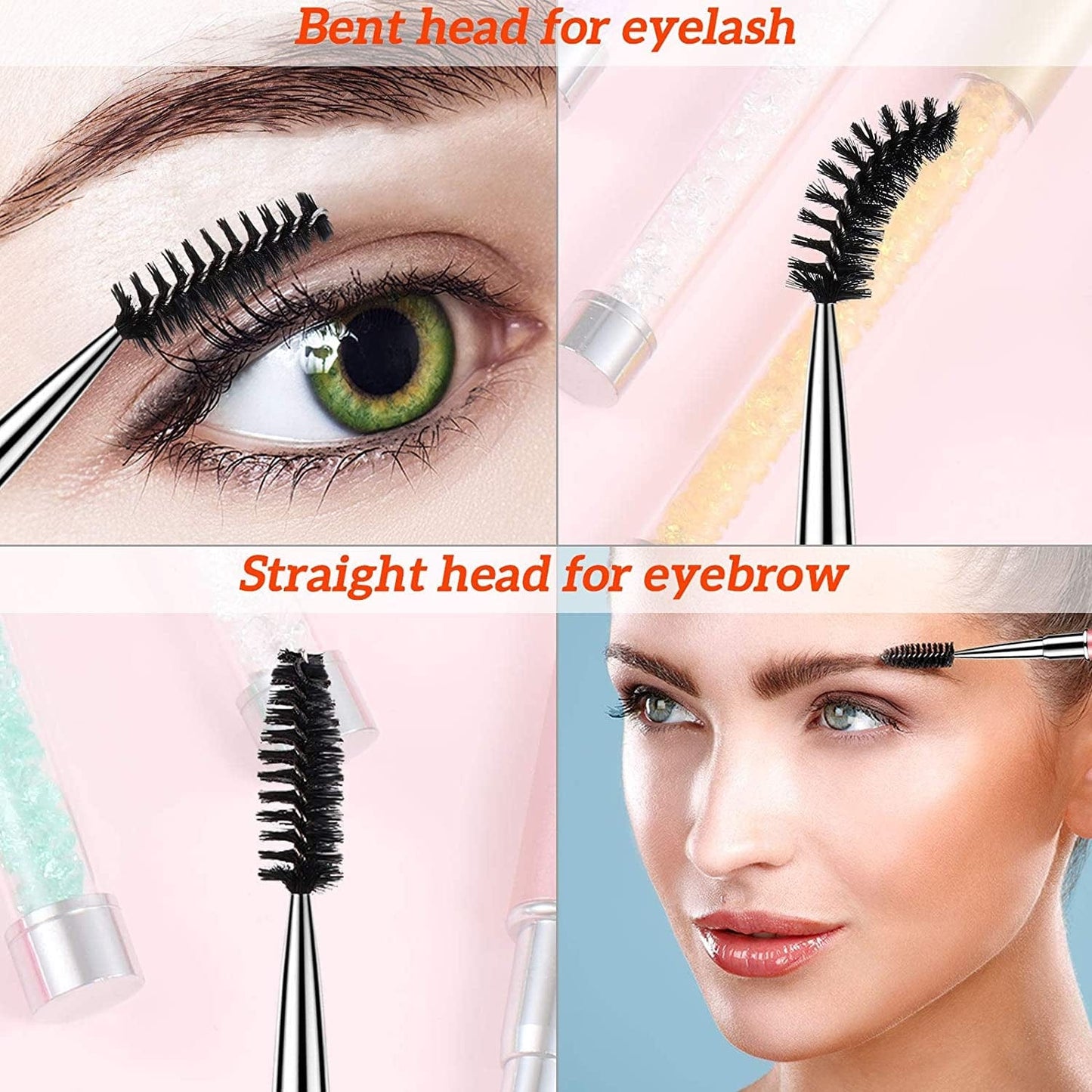 10 Pieces Eyelash Brush with Cap Eye Brow Brush Applicator Eyelash Extension Mascara Brush with Crystal Handle Portable Eyebrow Spiral Brushes Wands Reusable Cosmetic Brush Makeup Tool Health & Beauty > Personal Care > Cosmetics > Cosmetic Tools > Makeup Tools Patelai
