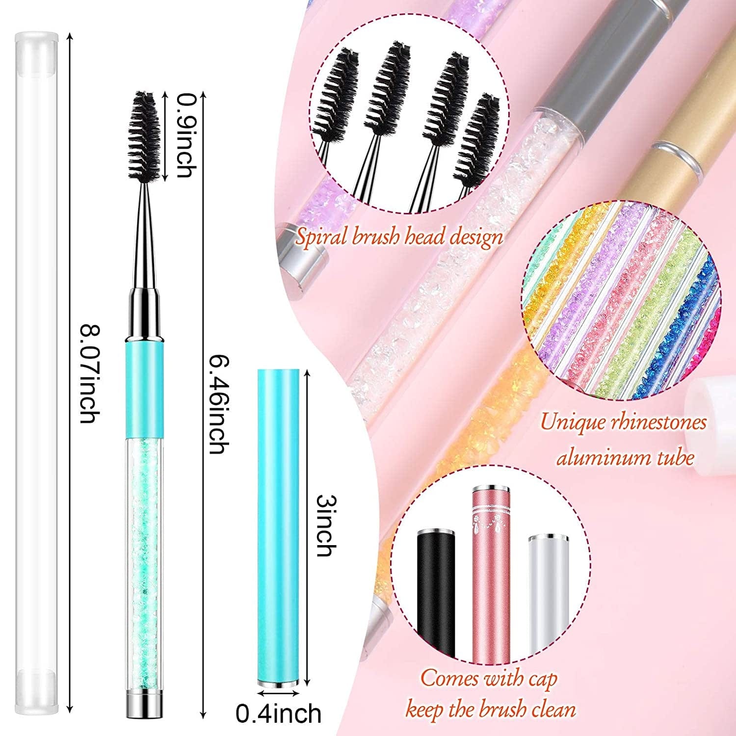 10 Pieces Eyelash Brush with Cap Eye Brow Brush Applicator Eyelash Extension Mascara Brush with Crystal Handle Portable Eyebrow Spiral Brushes Wands Reusable Cosmetic Brush Makeup Tool Health & Beauty > Personal Care > Cosmetics > Cosmetic Tools > Makeup Tools Patelai
