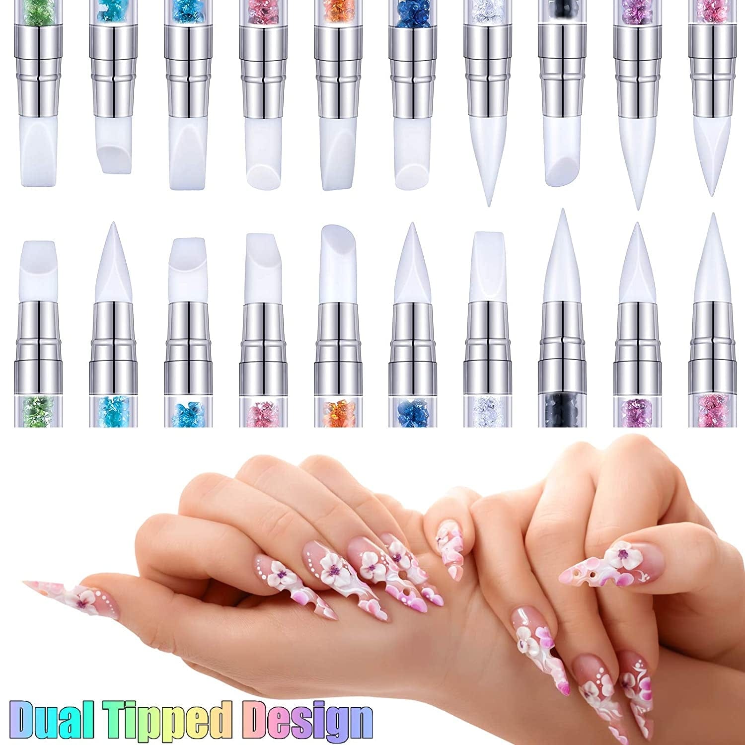 10 Pieces Nail Art Acrylic Pen Dual Tipped Silicone Rhinestone Nail Polish Carving Pen Silicone Head Acrylic Handle Nail Art Brushes Manicure DIY Brush Dotting Tools for Home Salon Health & Beauty > Personal Care > Cosmetics > Cosmetic Tools > Nail Tools Maitys