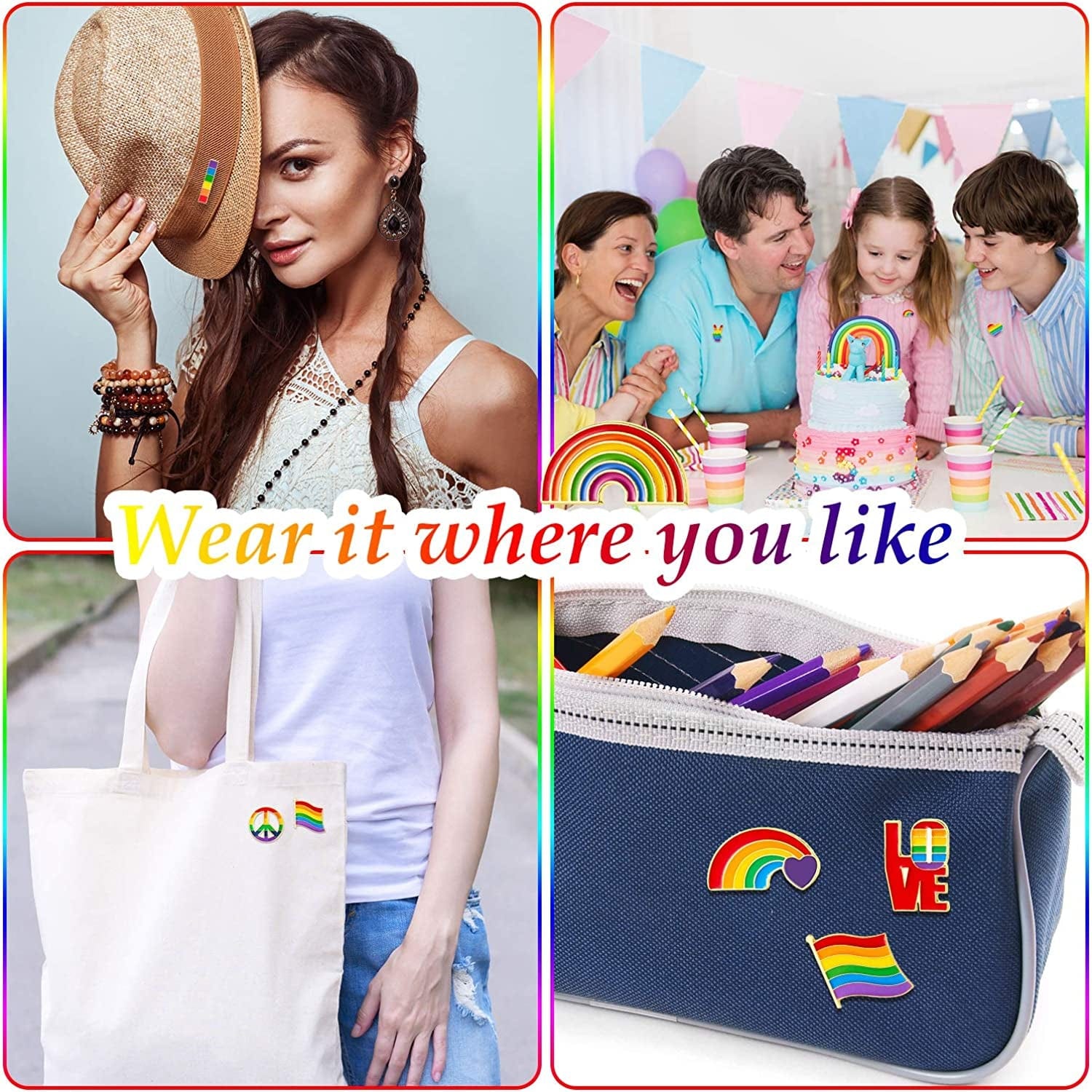 10 Pieces Rainbow Brooch Pins Pride Heart Flag Label Pins for Clothes Bag Decoration Christmas Gifts