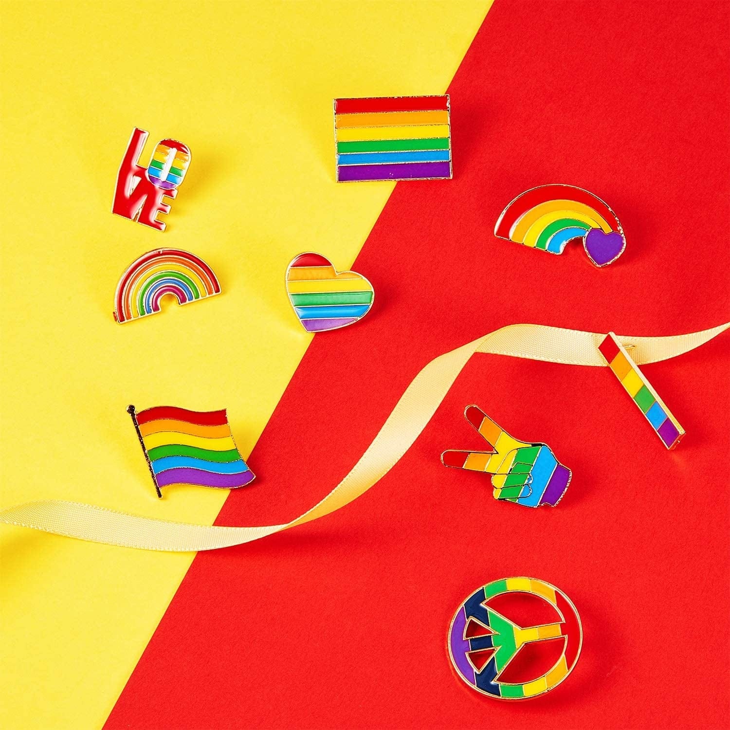 10 Pieces Rainbow Brooch Pins Pride Heart Flag Label Pins for Clothes Bag Decoration Christmas Gifts