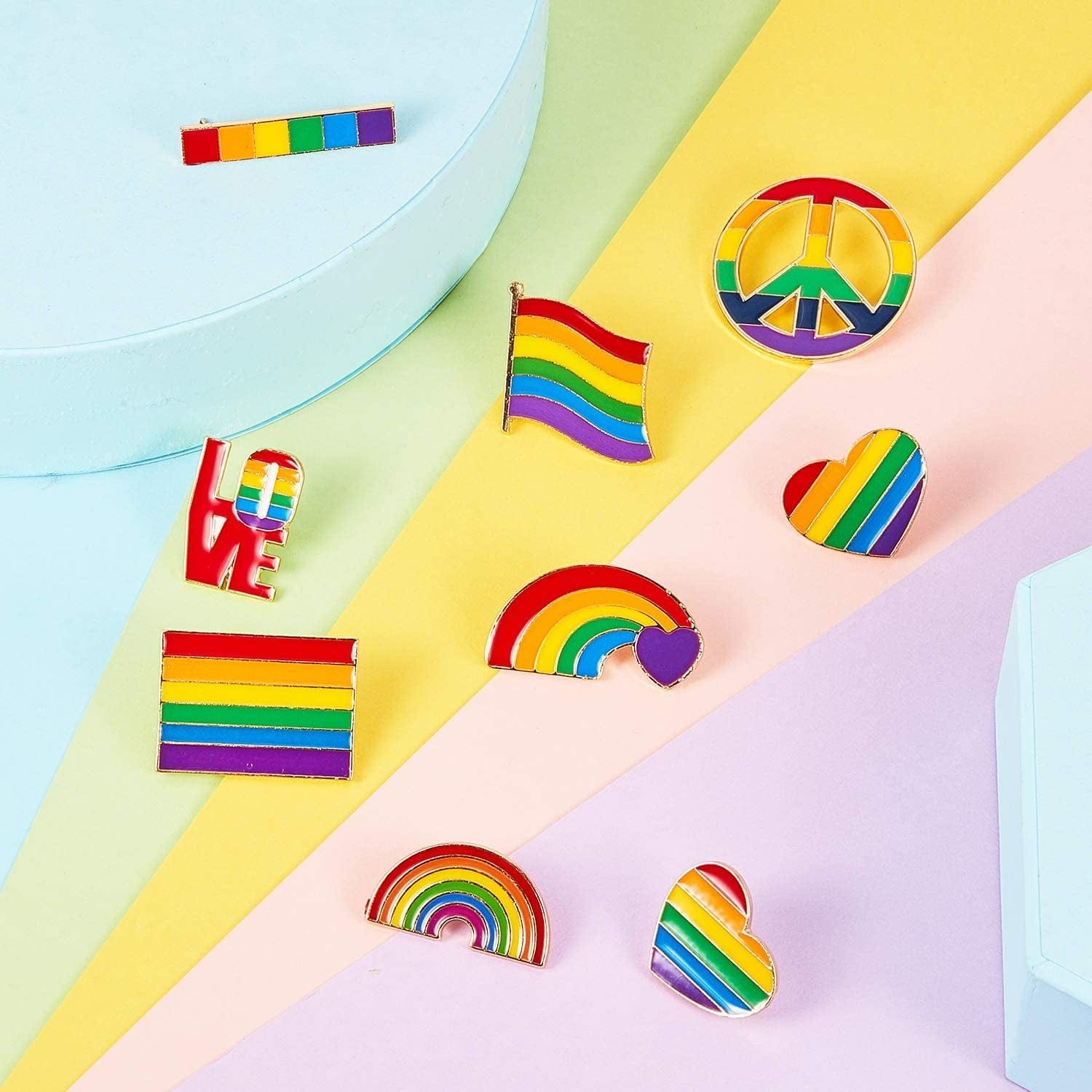 10 Pieces Rainbow Brooch Pins Pride Heart Flag Label Pins for Clothes Bag Decoration Christmas Gifts