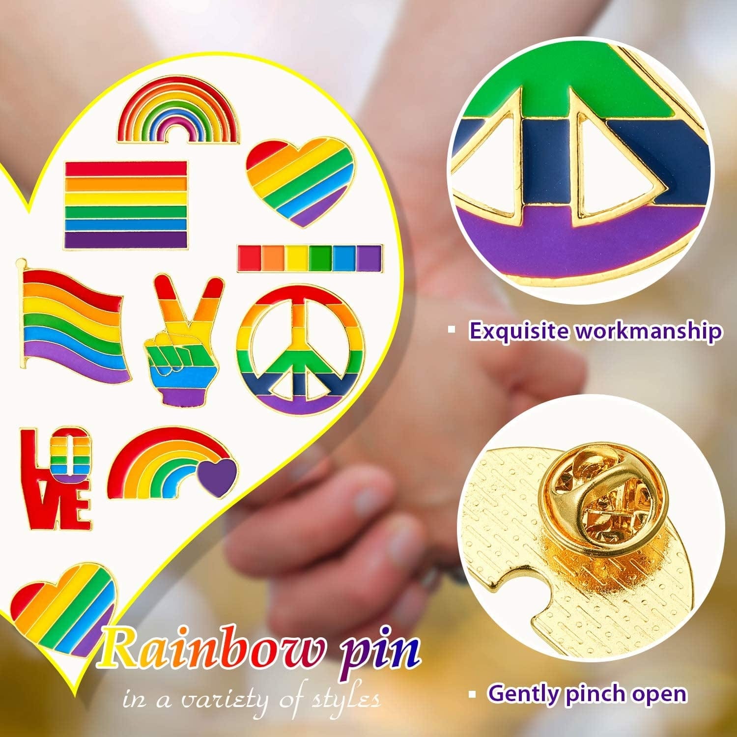 10 Pieces Rainbow Brooch Pins Pride Heart Flag Label Pins for Clothes Bag Decoration Christmas Gifts
