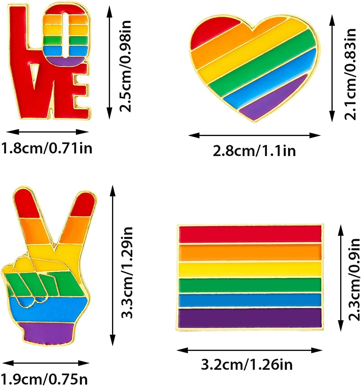 10 Pieces Rainbow Brooch Pins Pride Heart Flag Label Pins for Clothes Bag Decoration Christmas Gifts