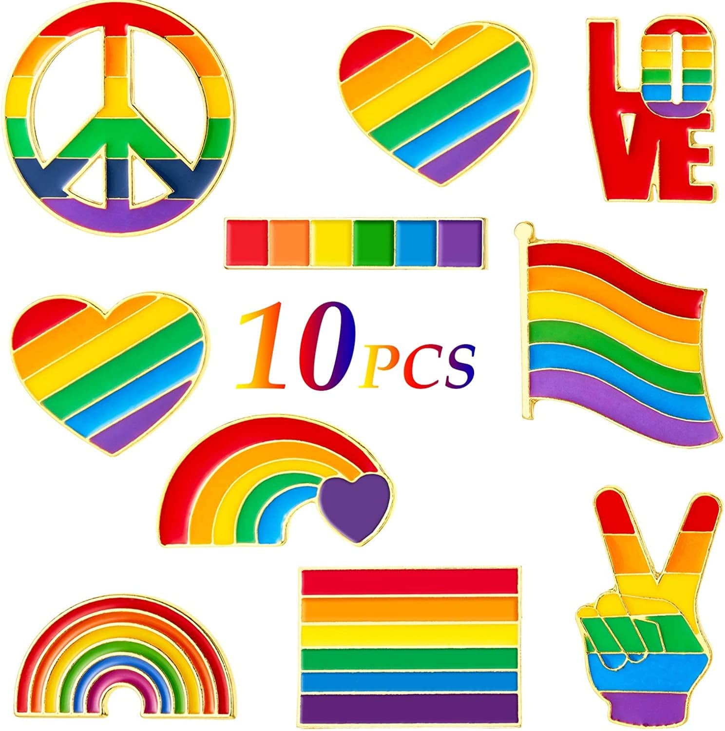 10 Pieces Rainbow Brooch Pins Pride Heart Flag Label Pins for Clothes Bag Decoration Christmas Gifts