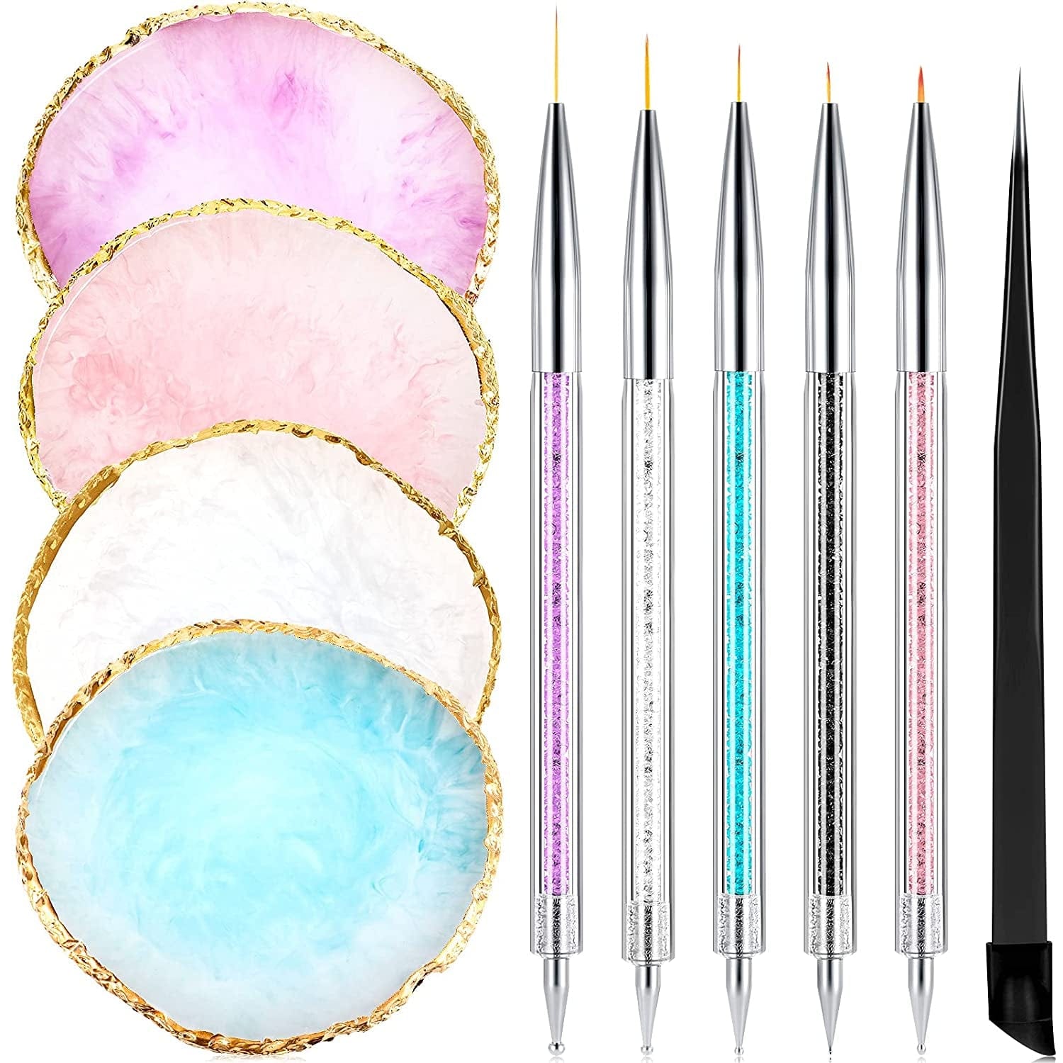 10 Pieces Resin Nail Palettes Nail Art Palette Polish Color Mixing Plate Golden Edge Makeup Display Board Nail Holder Display Cosmetic Mixing Tools (Round Shape) Health & Beauty > Personal Care > Cosmetics > Cosmetic Tools > Nail Tools Maitys